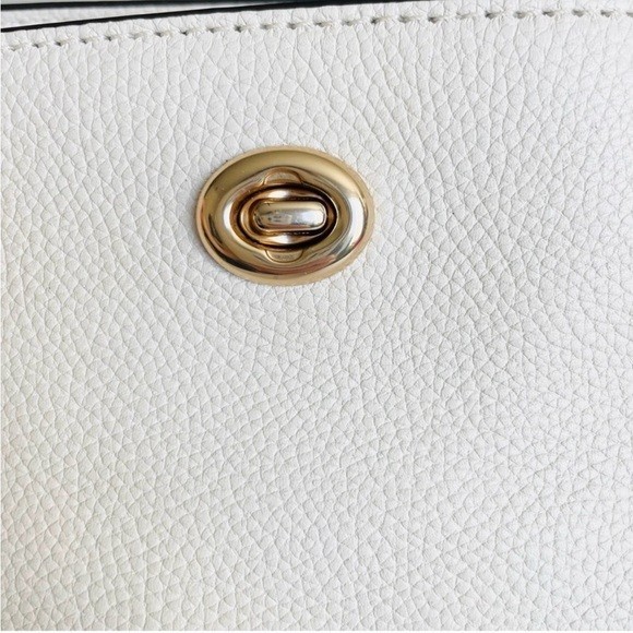 Coach Pebble Leather Turnlock Chain Tote Bag 27 in chalk white 57107