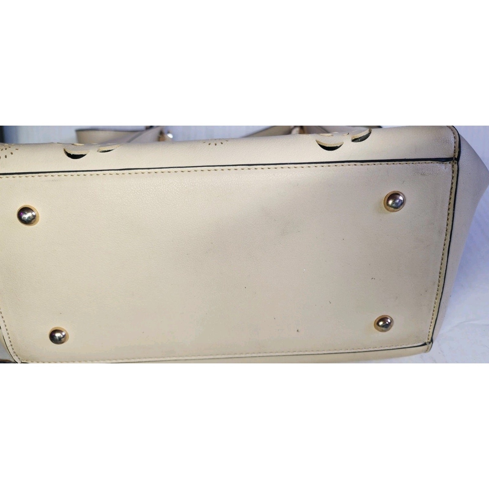 Marc New York Andrew Marc Beige Flower Cut Out Hobo Bag Purse Gold Hardware