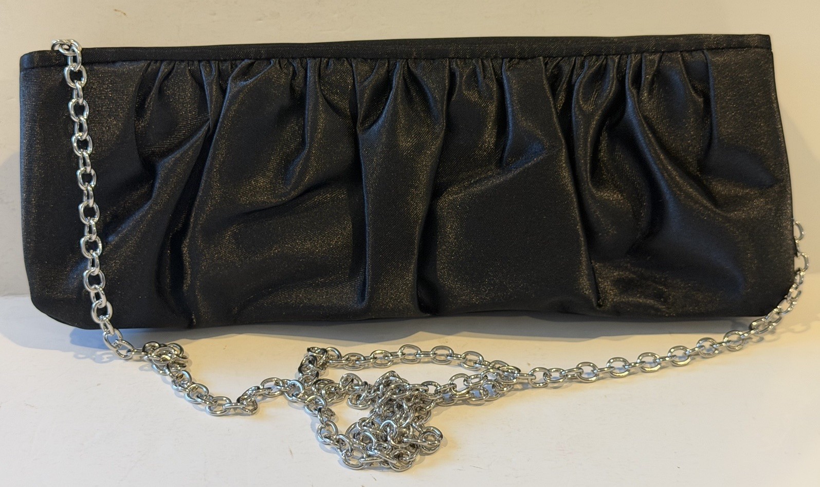 Danielle Steel Black Satin Evening Bag Clutch Inside Pocket NEW