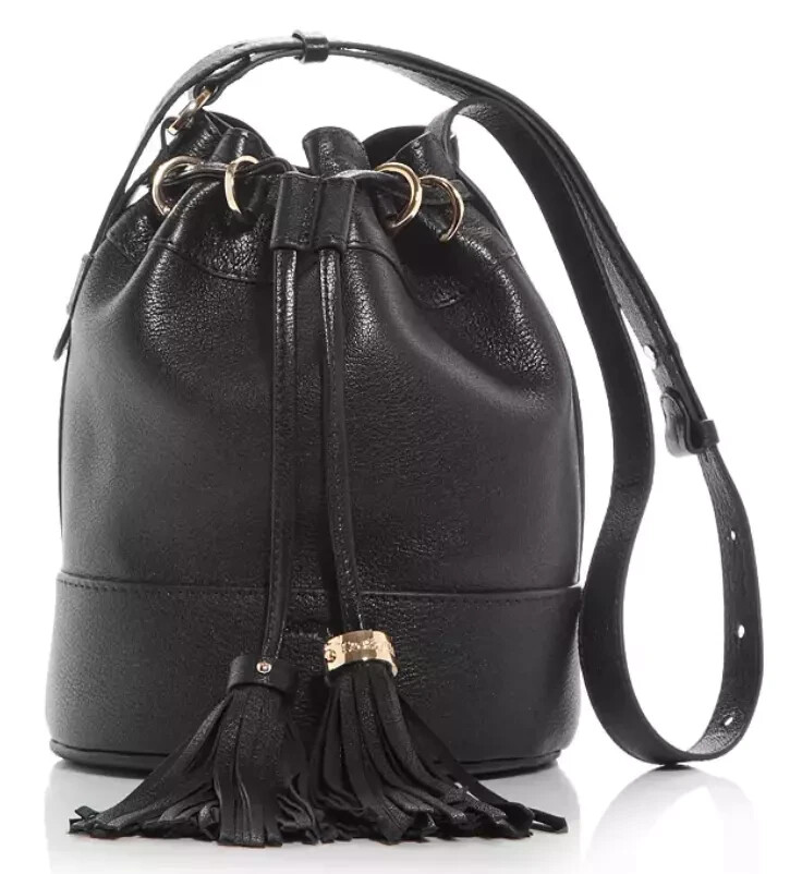 $650. See by Chloe Vicki Leather Bucket Crossbody Bag Black Gold