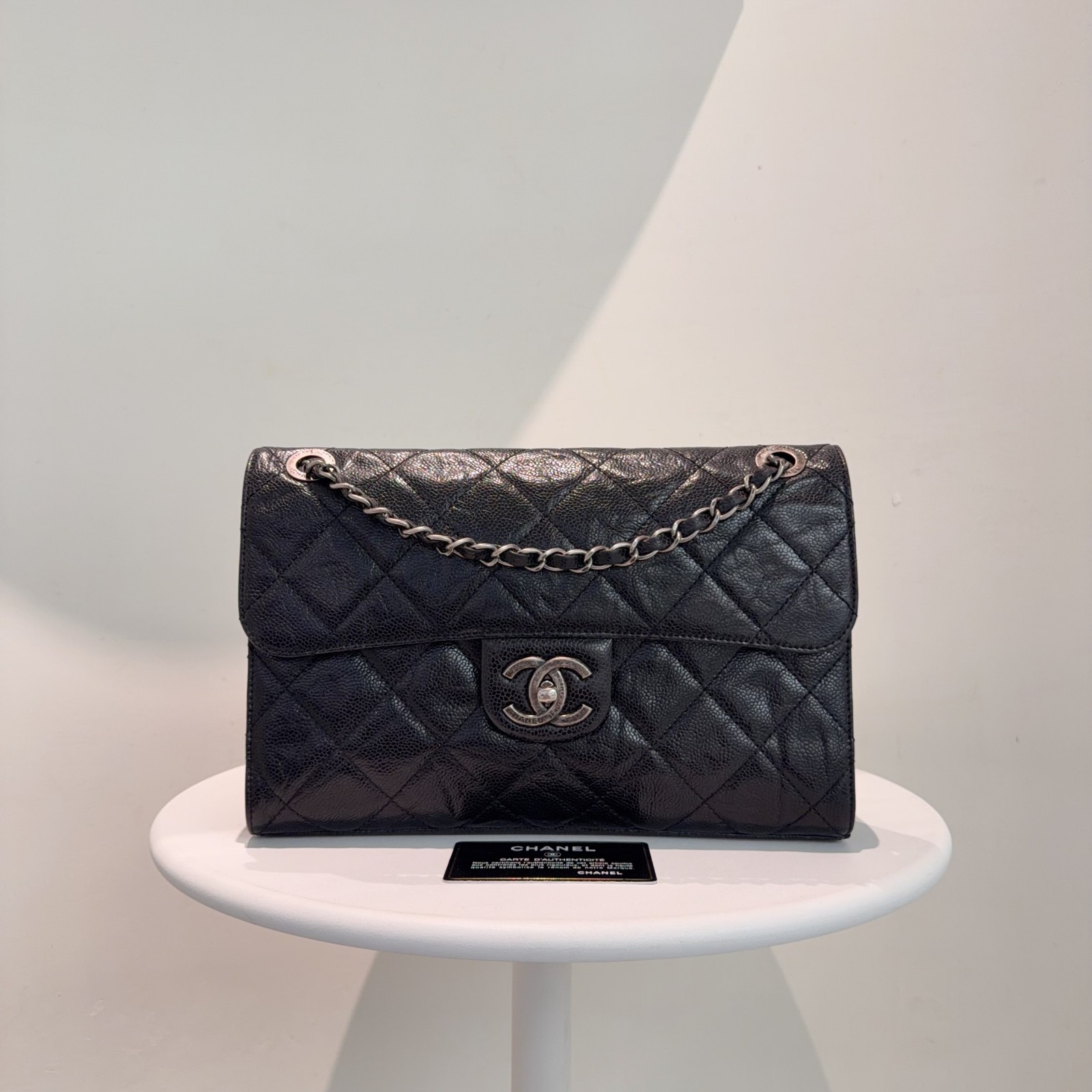 Chanel Classic Flap Chain Bag Black Caviar Leather Silver Hardware [Duties Paid]