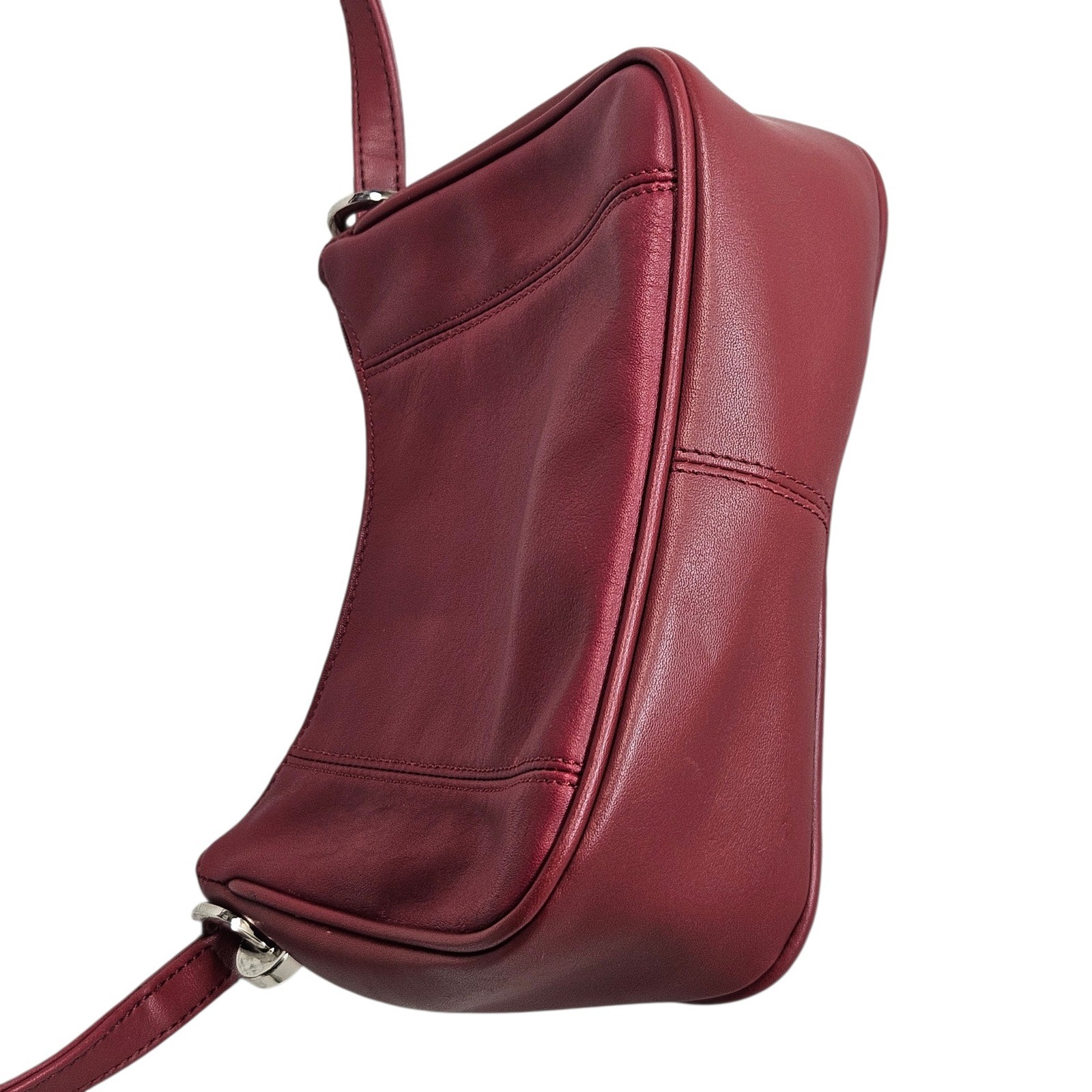Worthington Burgundy Red Leather Small Shoulder Bag Zip Top Silver Hardware