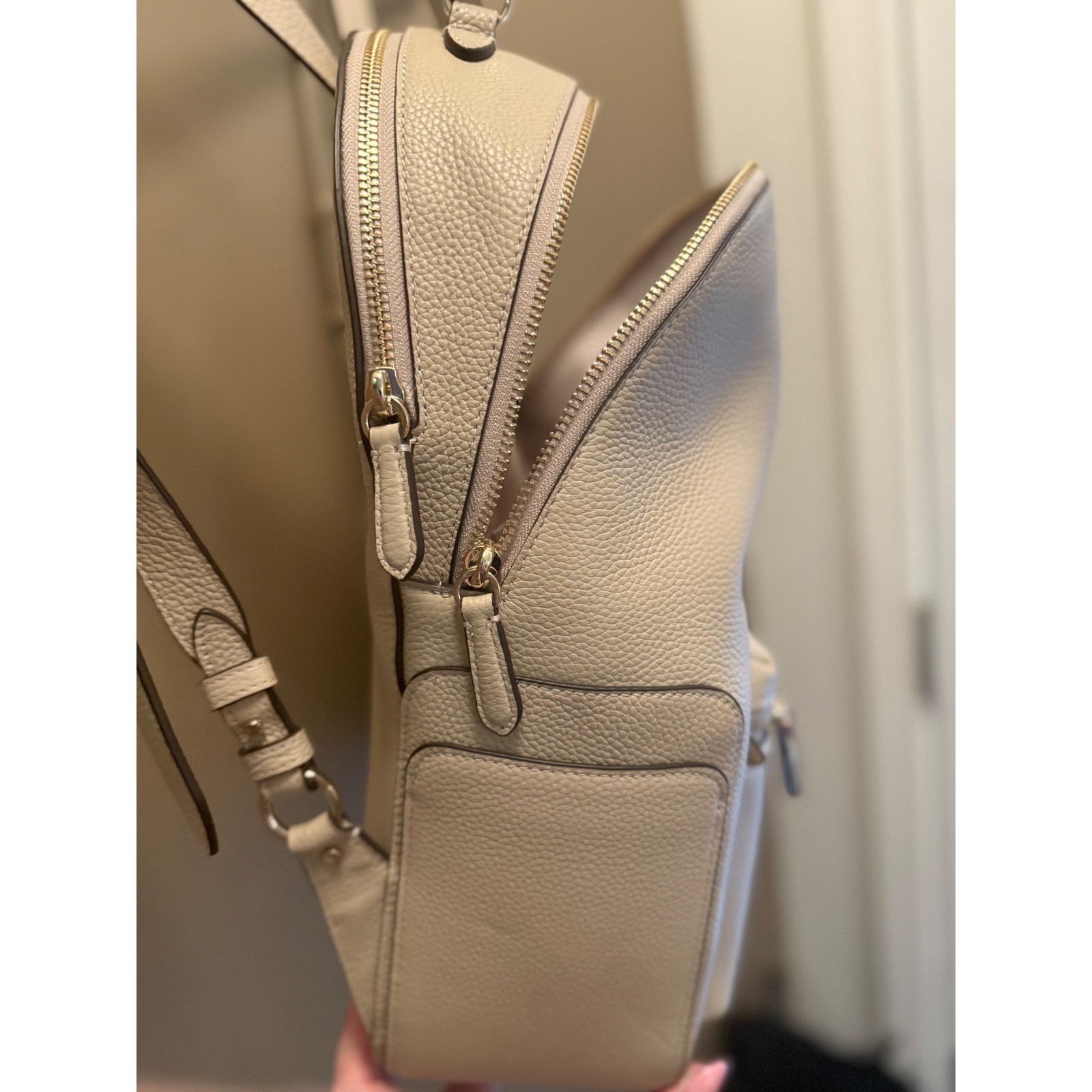 Kate Spade New York Pebbled Leather Backpack Parchment Cream Gold Hardware