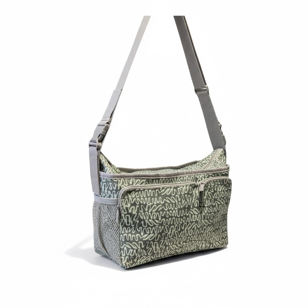 Thirty-One Crossbody Bag Swirls & Whirls Waterproof Gray/Green