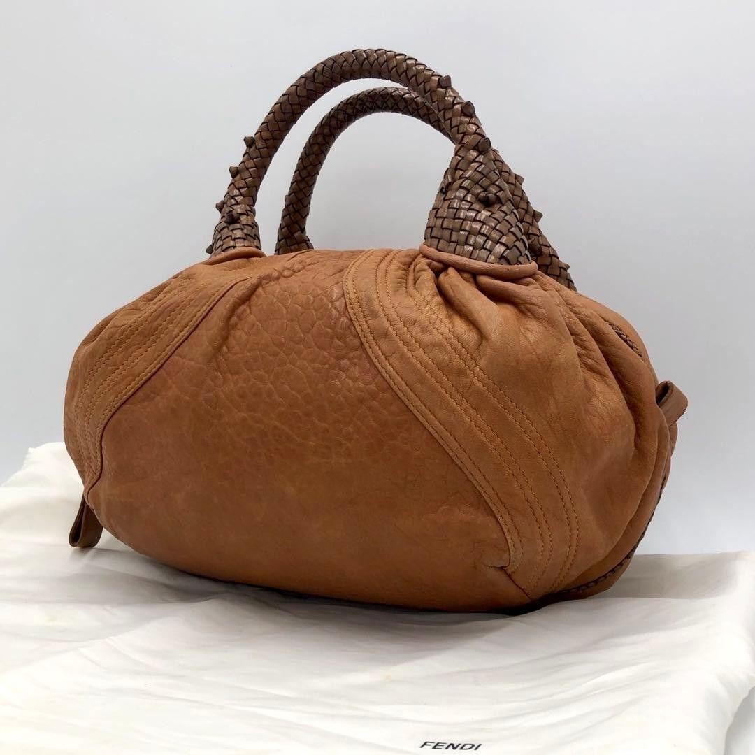 FENDI Spy Zucca Leather Brown Shoulder Bag Dust Bag 2way FF Logo Womens Auth