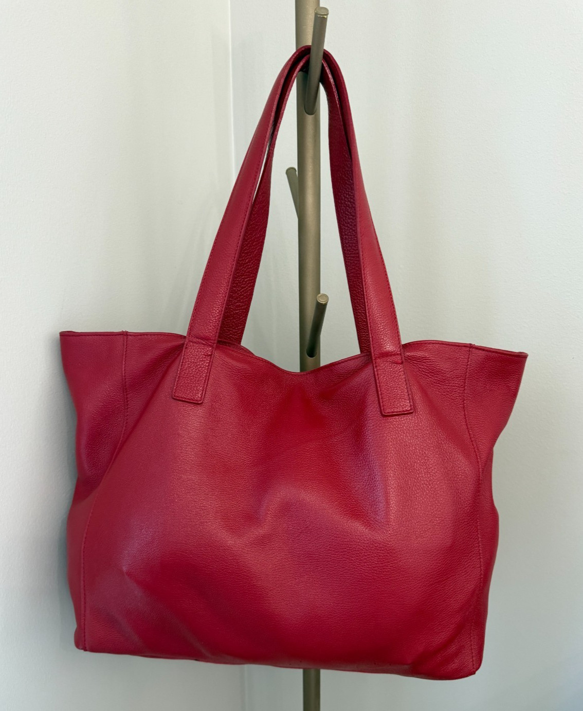 Leather Pebbled Red Maurizio Taiuti Large Market Tote