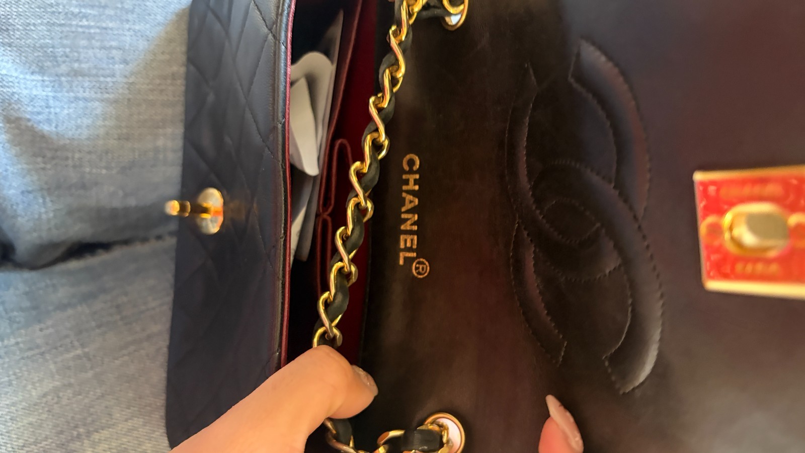 Authentic Vintage Chanel Black Single Flap Chain Bag Lambskin