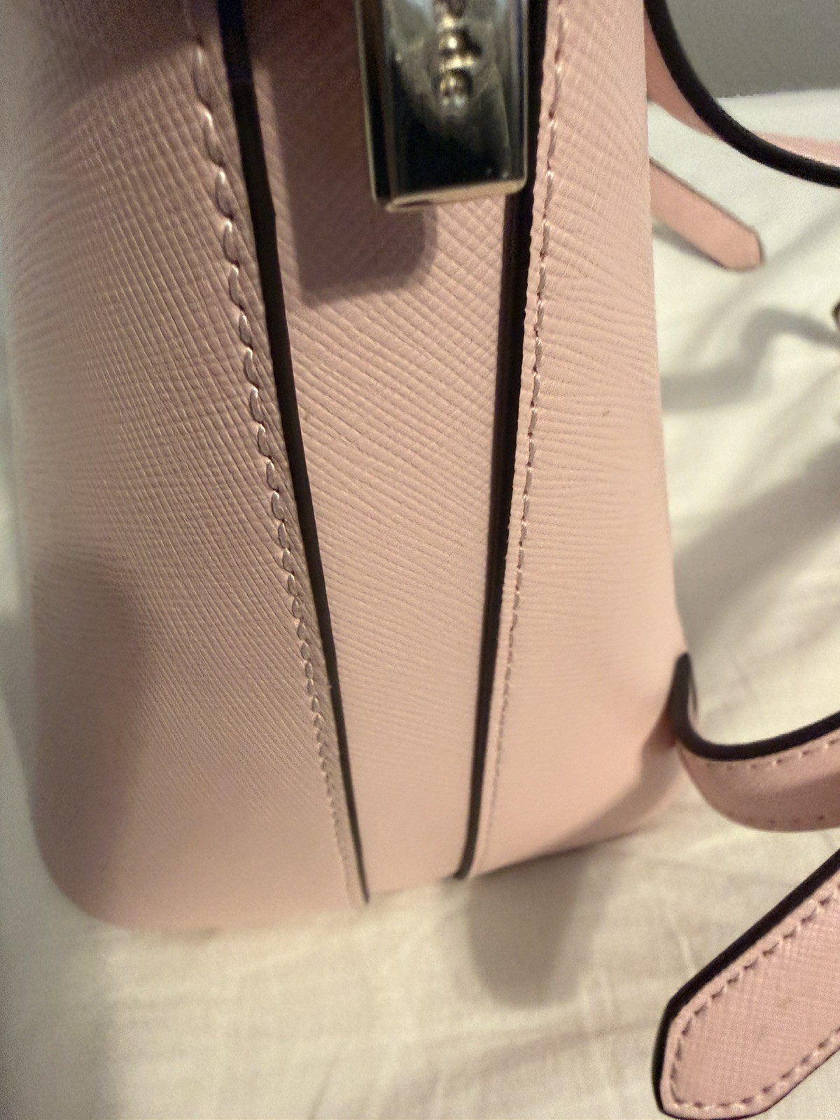 Kate Spade Beautiful Staci Saffiano Leather Dome Backpack Chalk Pink 12x11x4 “