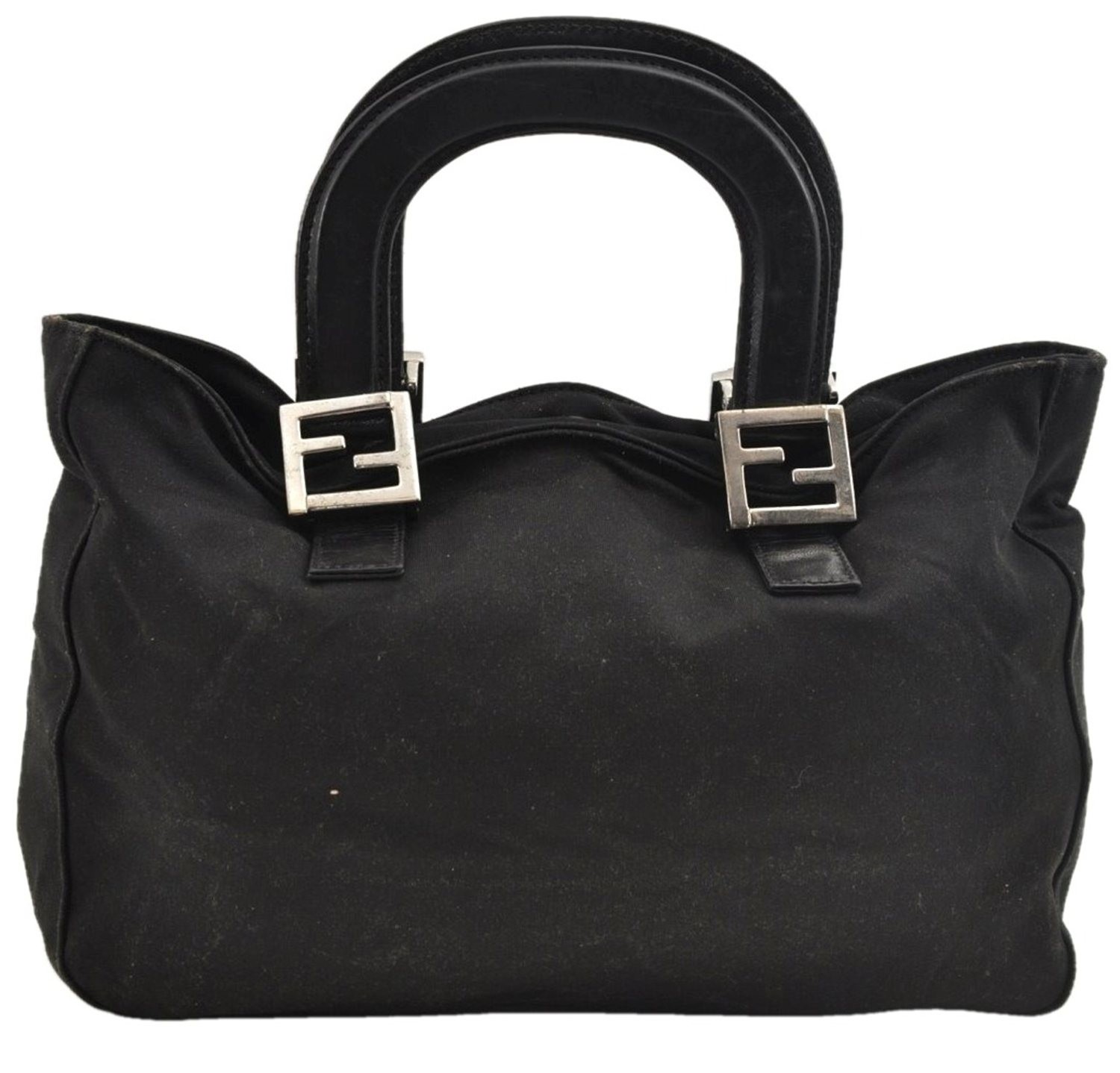 Authentic FENDI Hand Bag Purse Jersey Leather Black AC348