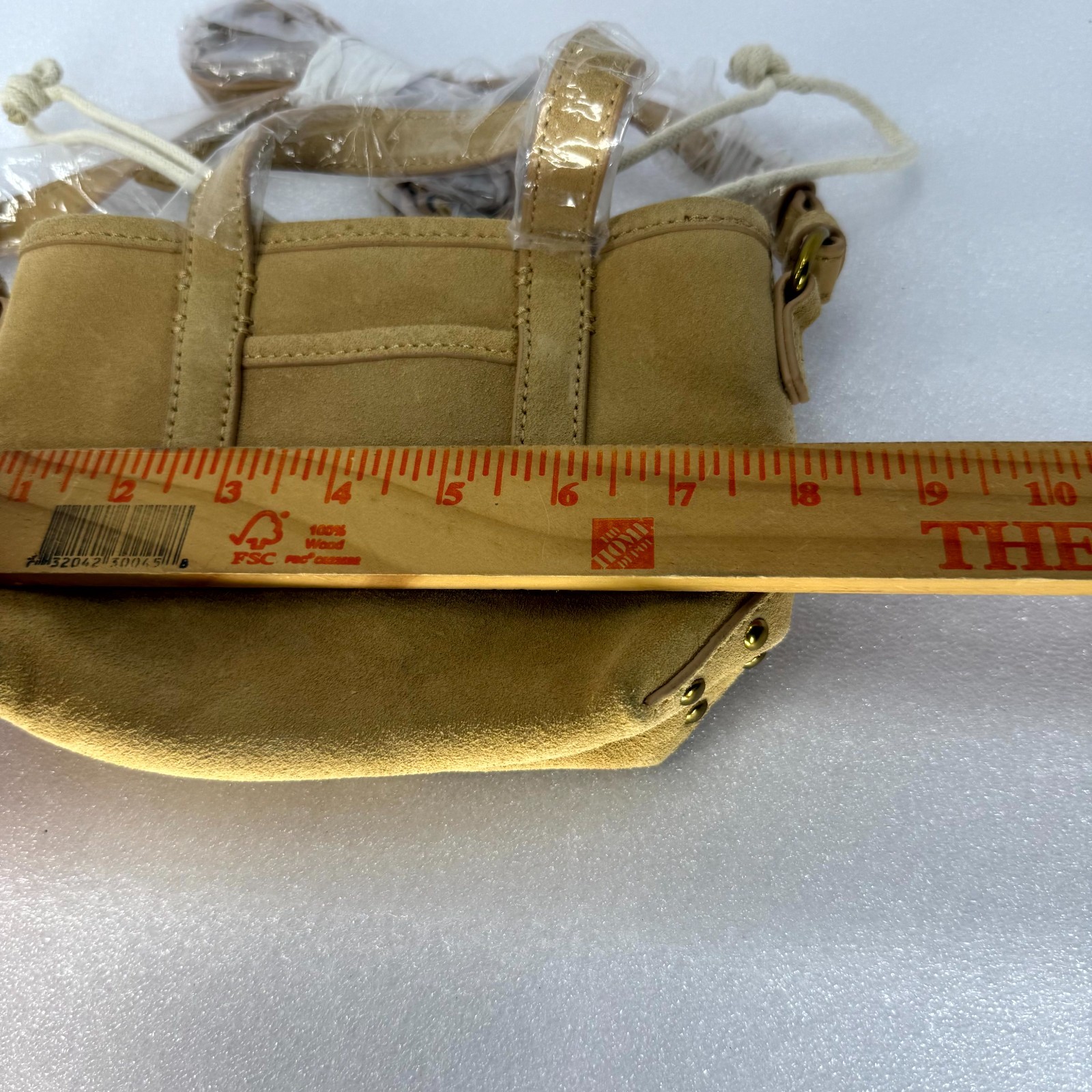 J Crew Montauk Mini Tote Crossbody Bag Camel Gold Studs Adjustable Strap Tan