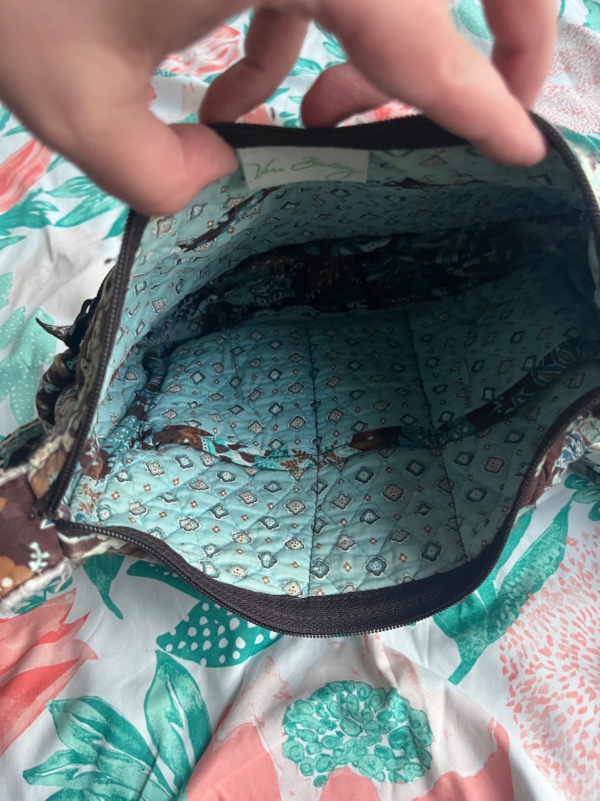Vera Bradley Java Blue Brown On the Go Shoulder Bag / Crossbody Purse