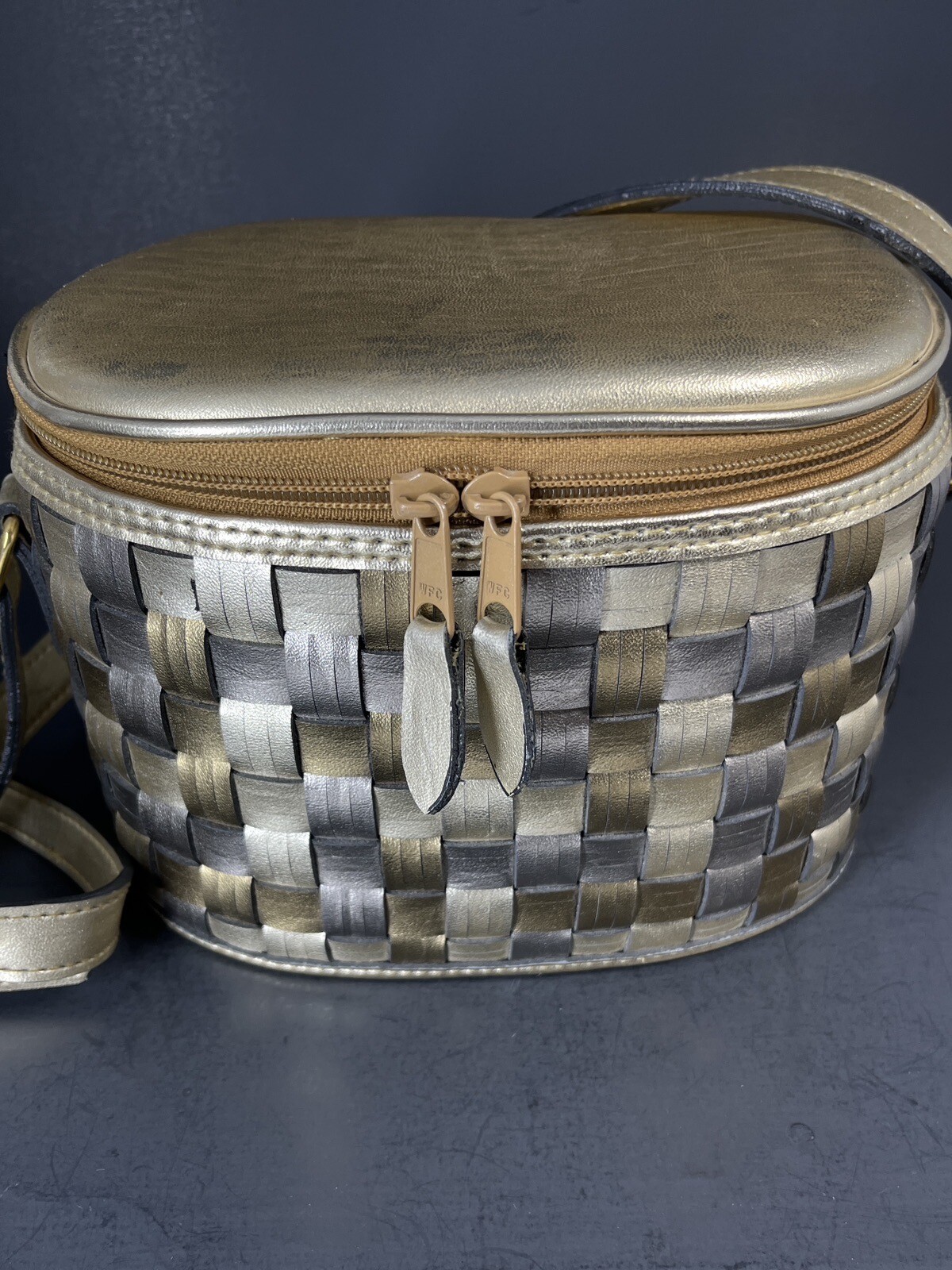 Vtg Warren Reed Purse Gold Silver Metallic Crossbody Box Bag Basket Weave 80s