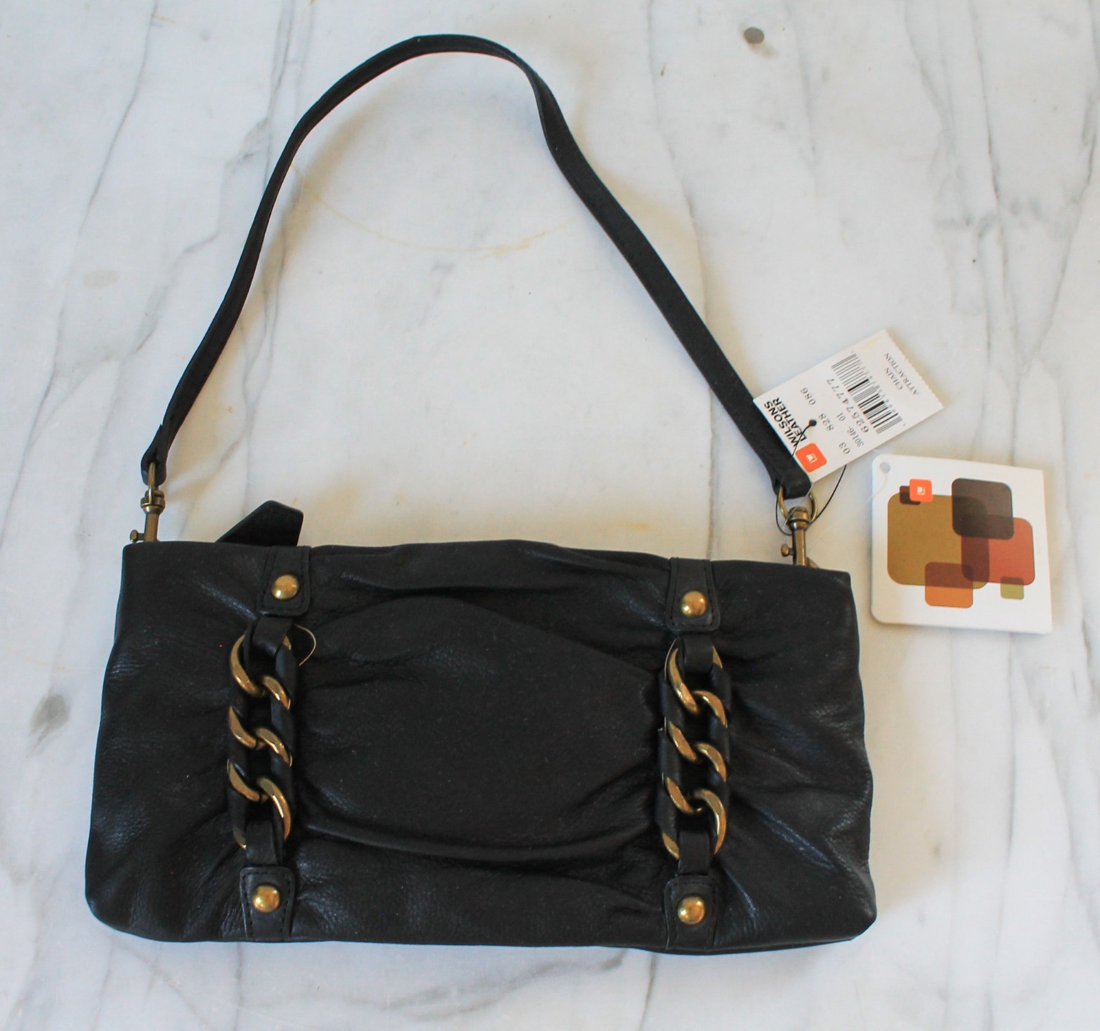 Wilsons Leather “Chain Attraction Pebble Leather Black Purse NWT