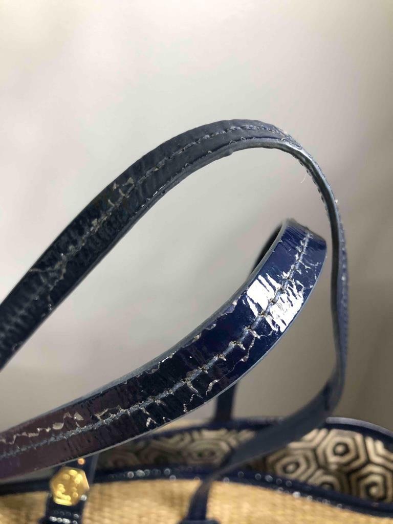 JONATHAN ADLER “Duchess” Straw/ Royal Blue Patent Leather Large Tote Bag