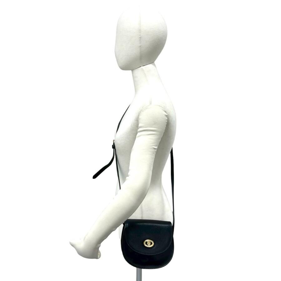 Burberry Vintage Shoulder Bag Leather Black Womens Nova Check Logo Gold