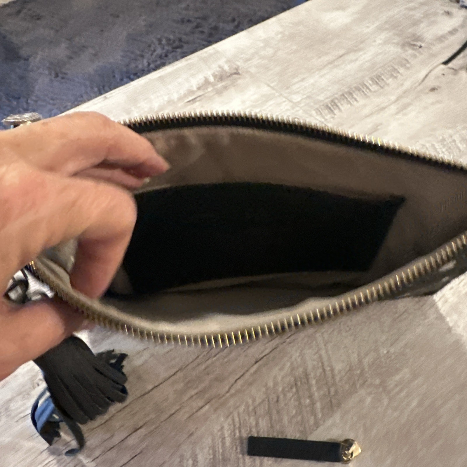 Soul Carrier Desert Rain Black Cowhide Clutch Zip Closure Hair-on Leather