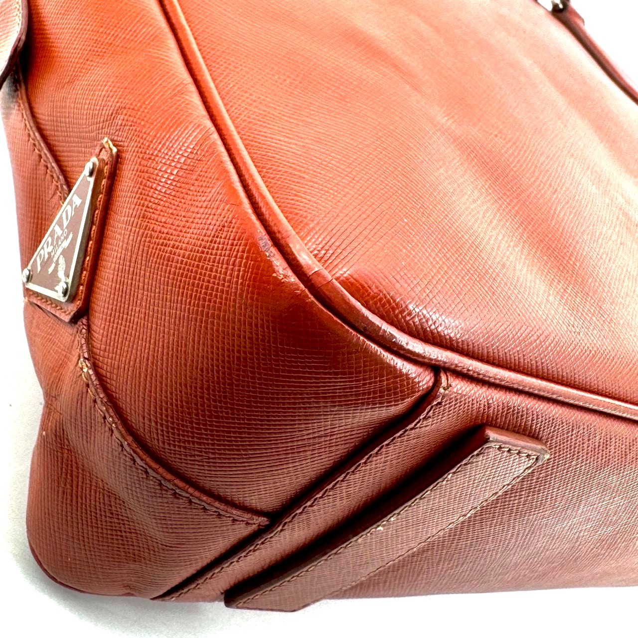 Prada Saffiano Briefcase Business Bag Leather Terracotta Orange Brown Authentic