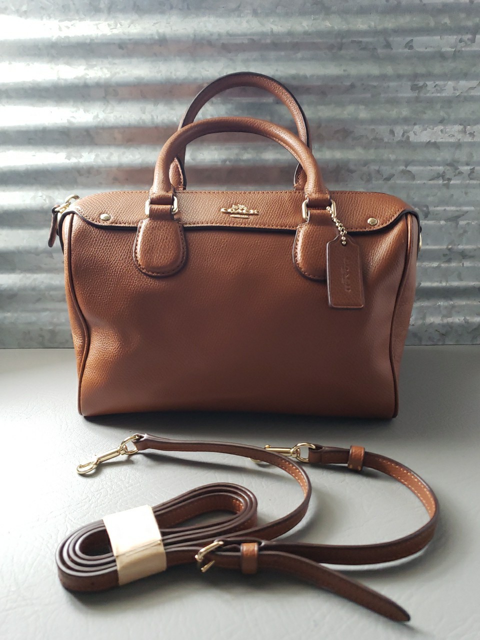 Coach Mini Bennett Satchel Brown Crossgrain Leather Crossbody Handbag F36624