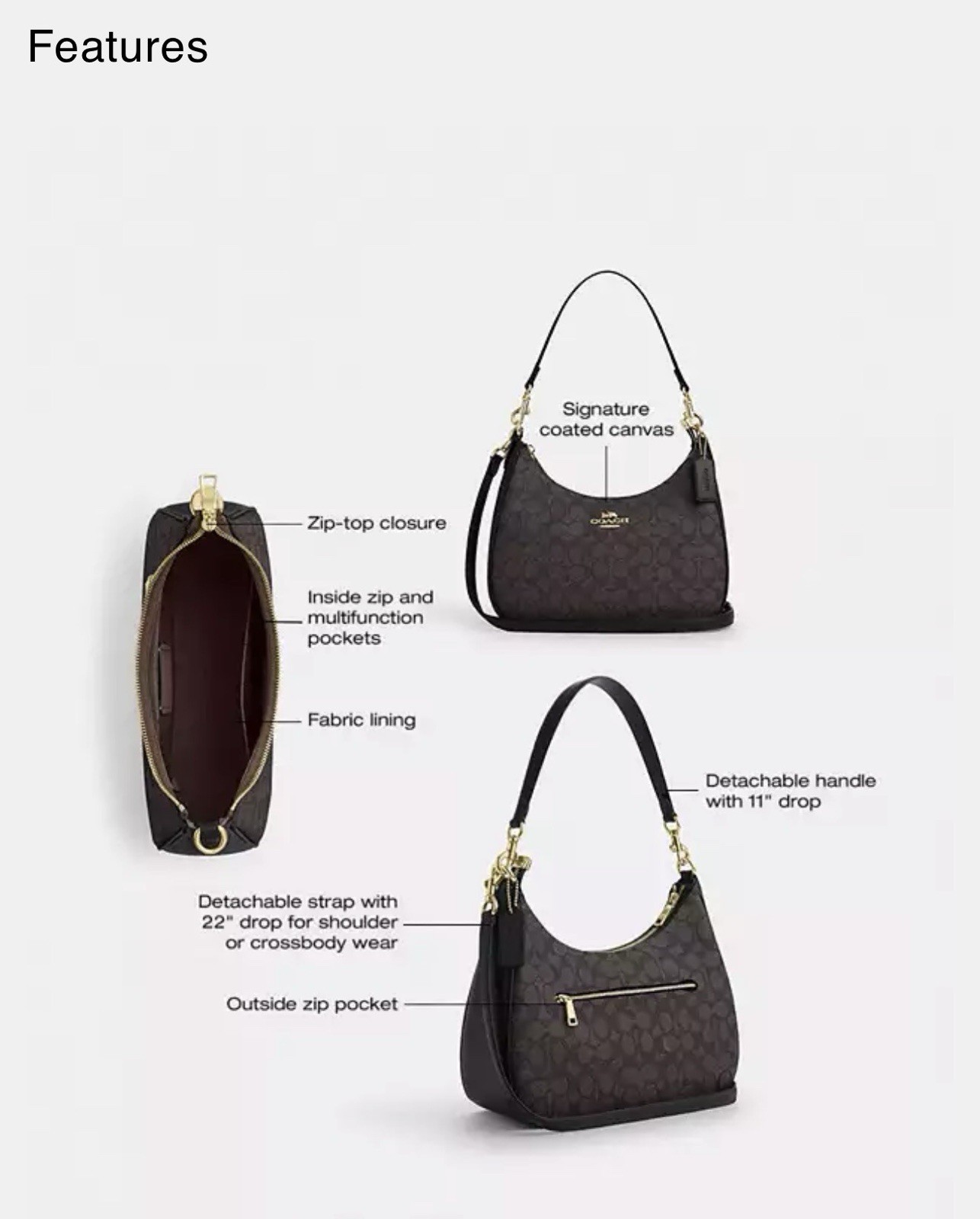 NWT 🤎🖤 COACH Teri Hobo Bag In Signature Canvas Gold/Walnut/Black CV940