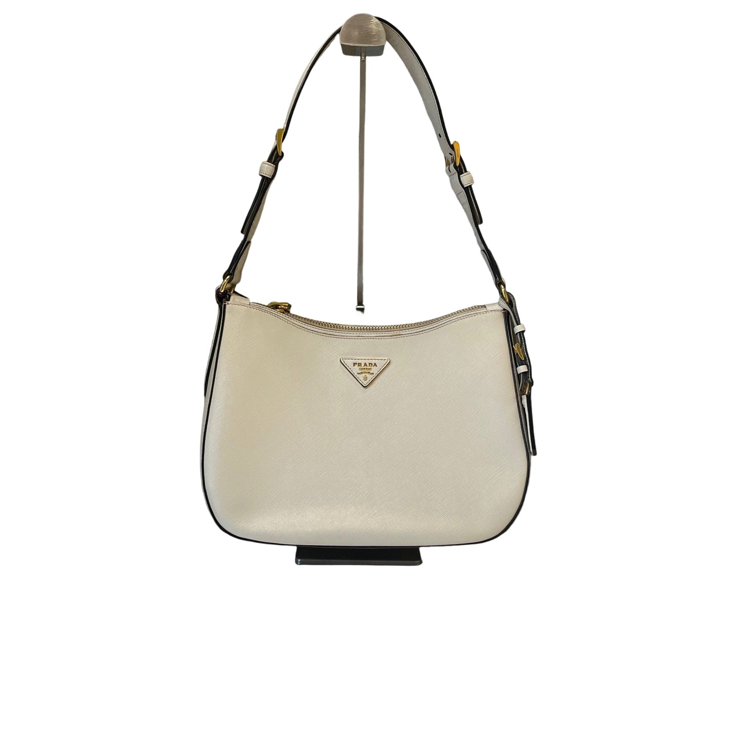 Prada Cleo White Gold Leather Shoulder Bag Pre-Owned