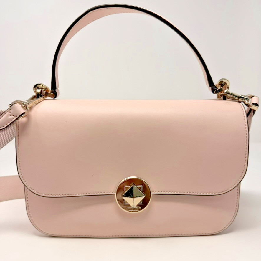 Kate Spade Audrey Flap Crossbody K8108 Blush Leather + Webbing Strap Purse