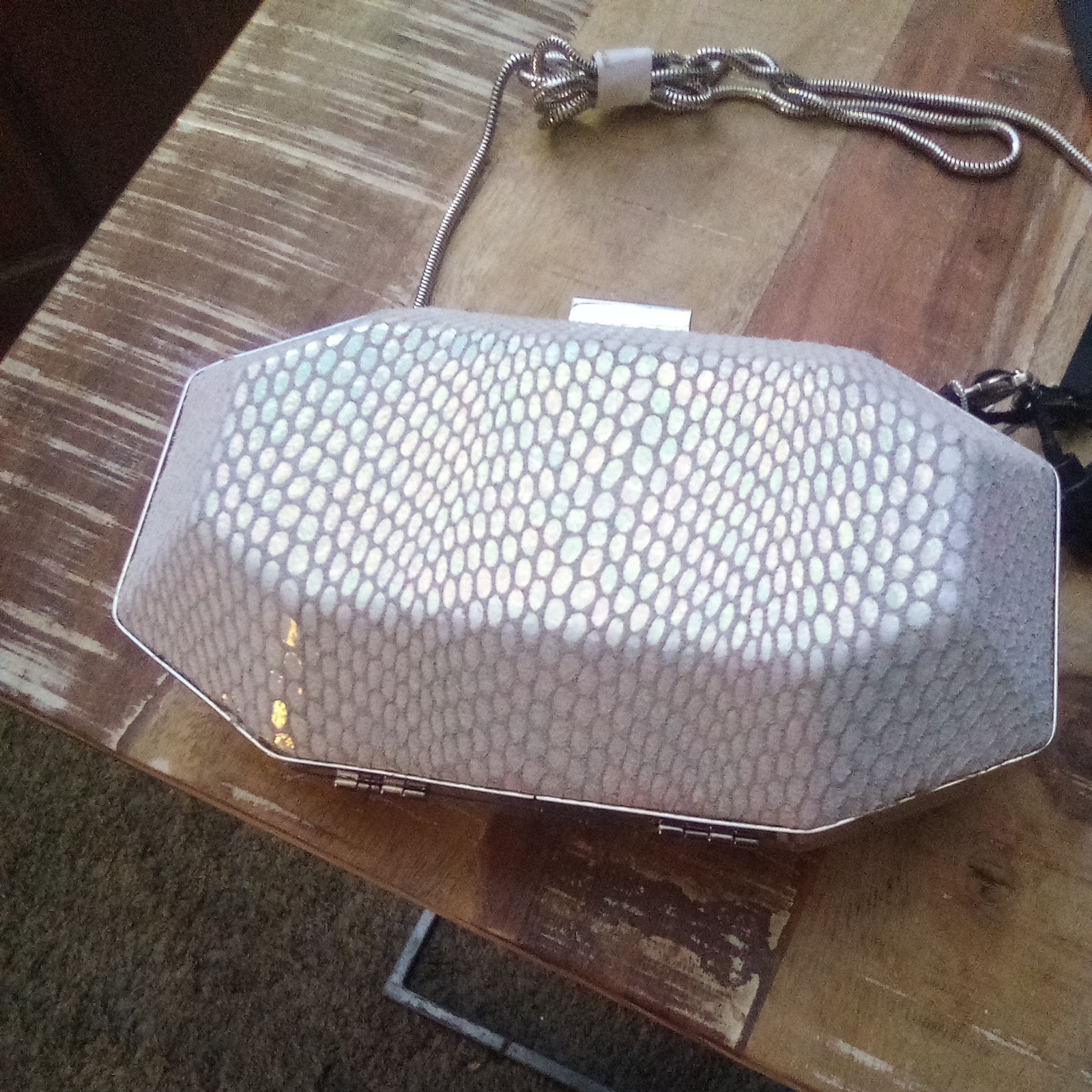 Bebe Clutch Purse Iridescent Exotic Minaudiere Evening Bag with Chain Strap NWT