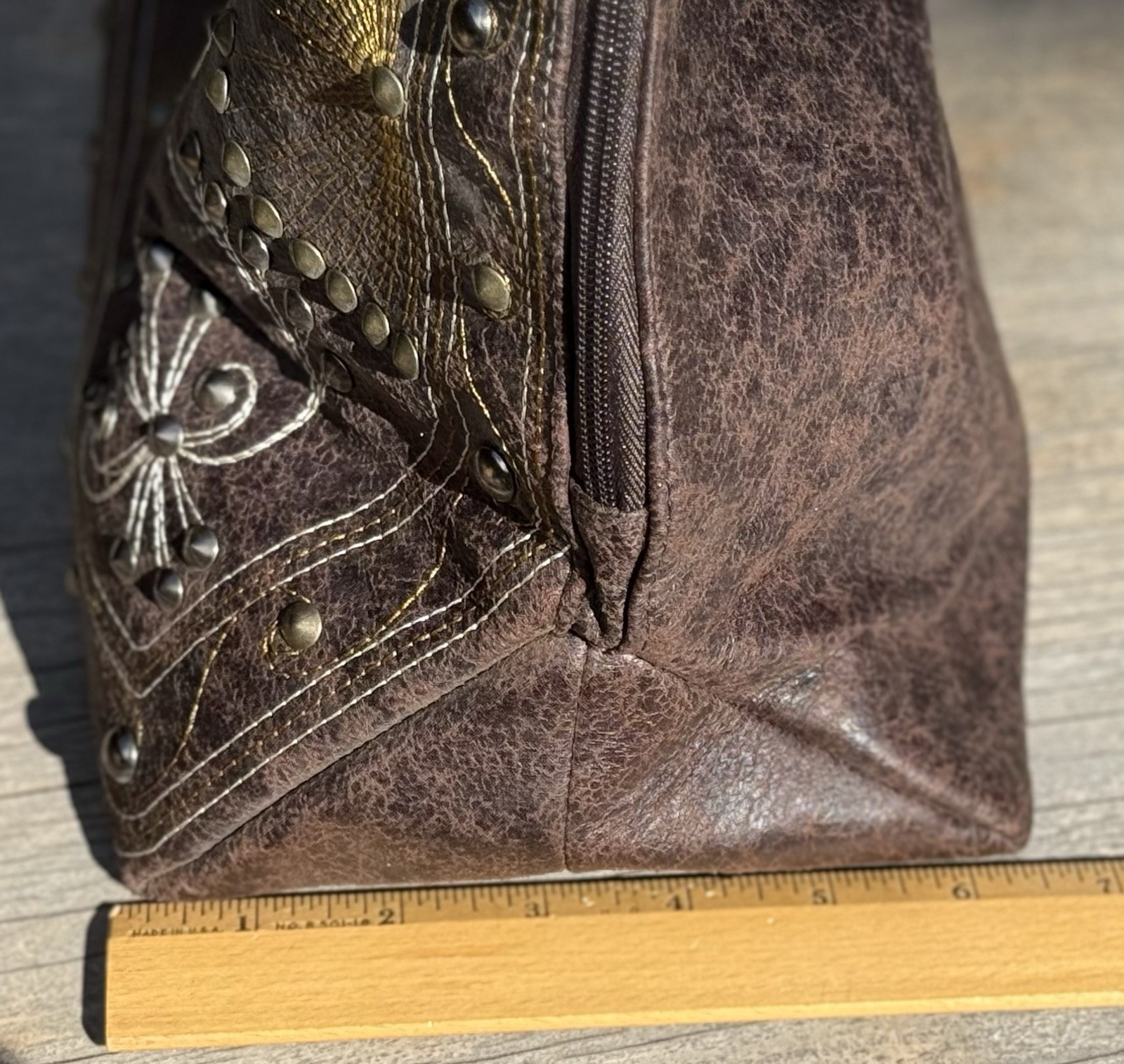 BRAND NEW Aldo Western/Bohemian Studded Brown Tote Bag with Zipper Closure