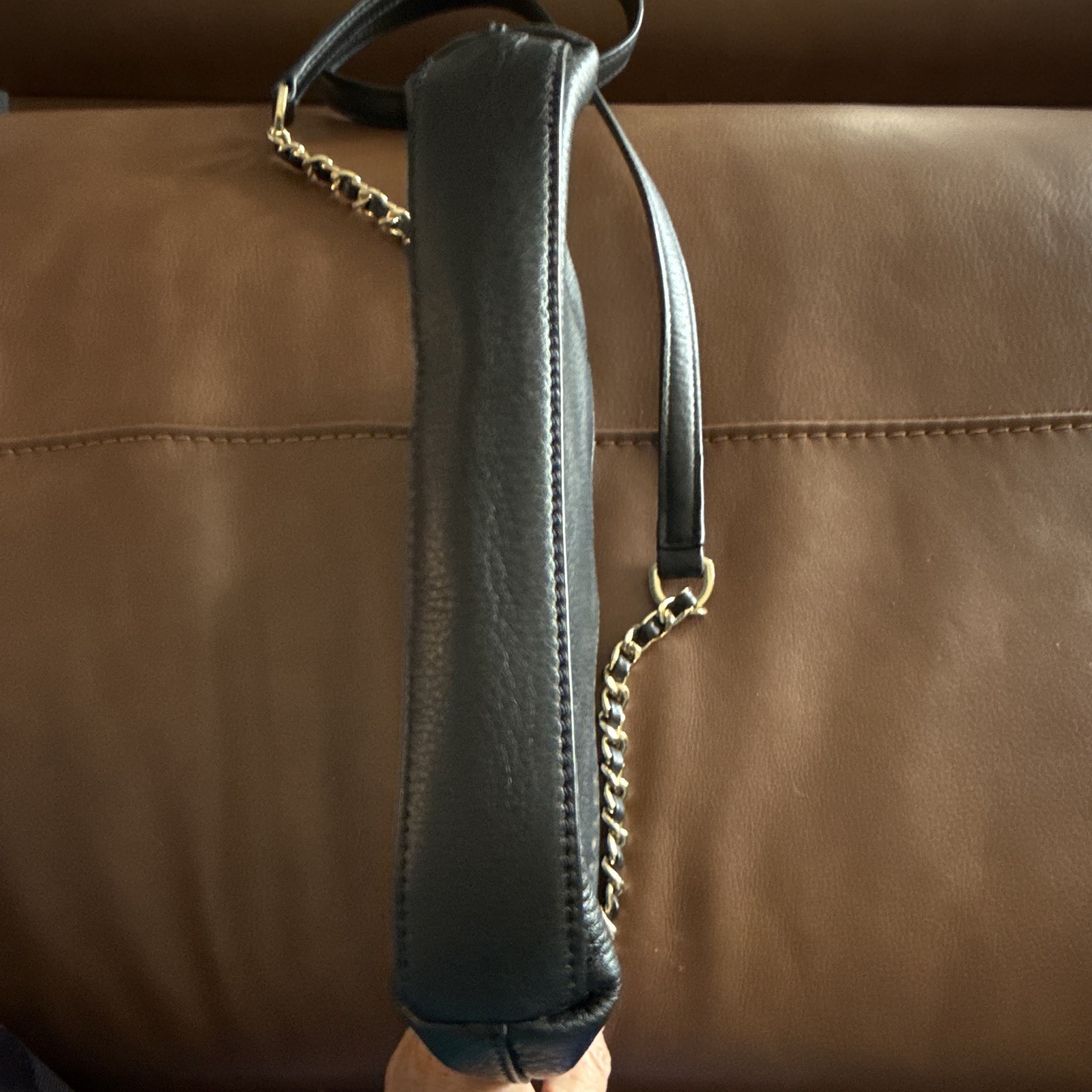 Tory Burch Ivy Black Pebbled Leather Chain Flap Crossbody Shoulder Bag