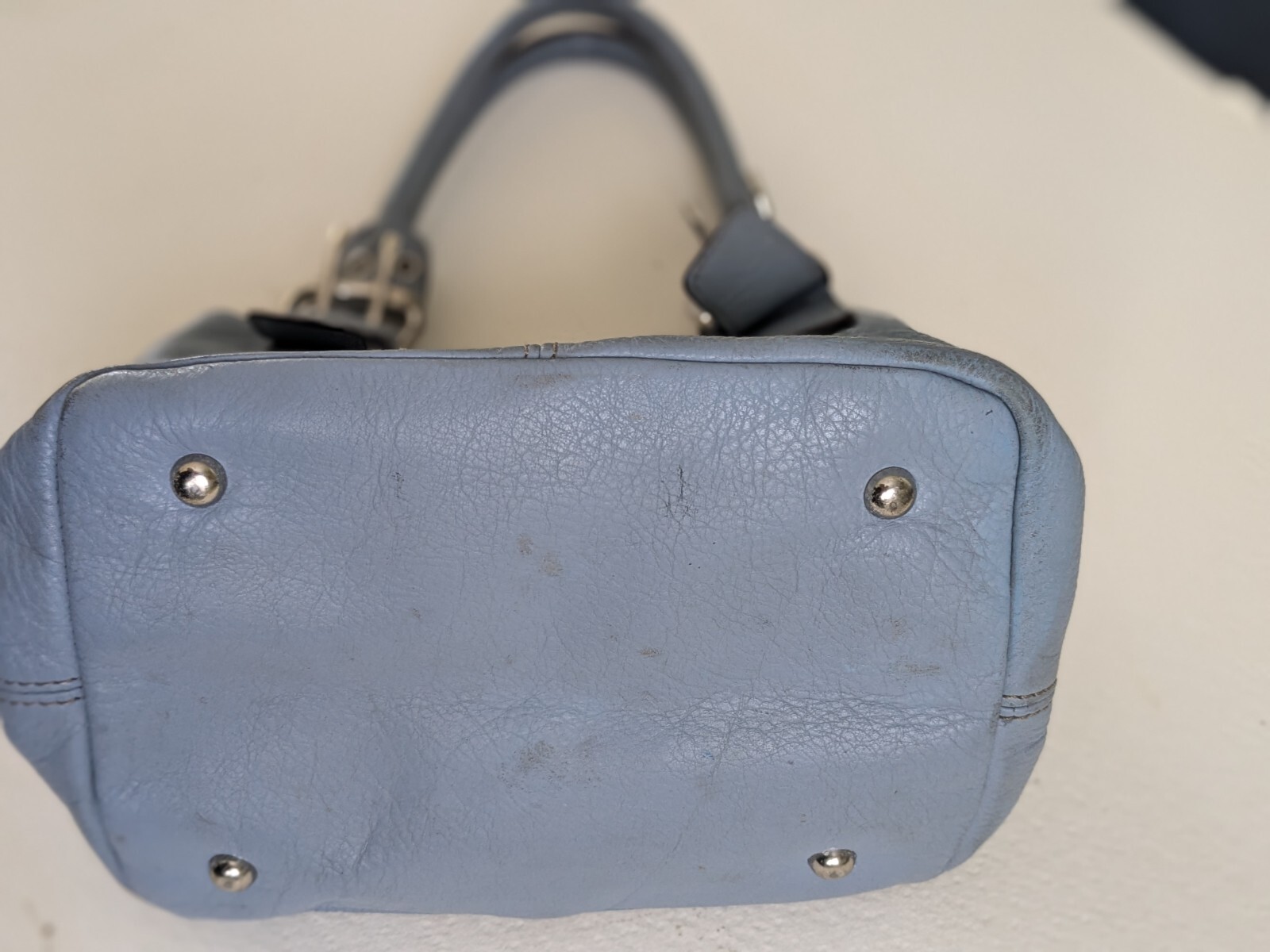 Vintage Tignanello Light Blue / Gray 100% Leather Double Handle Purse Bag