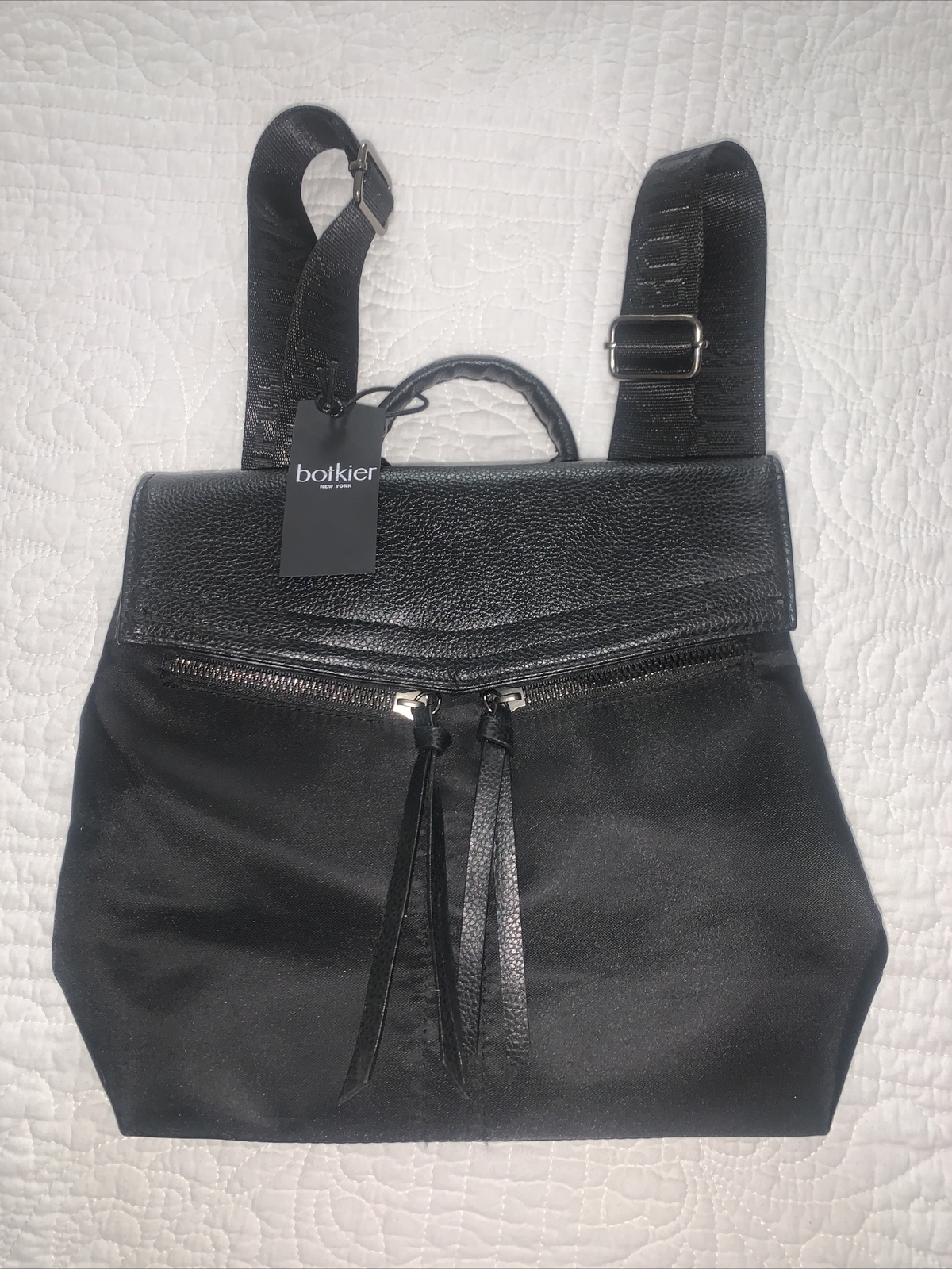 BOTKIER New York Nylon And Faux Leather Mini Backpack Handbag – Black TRIGGER