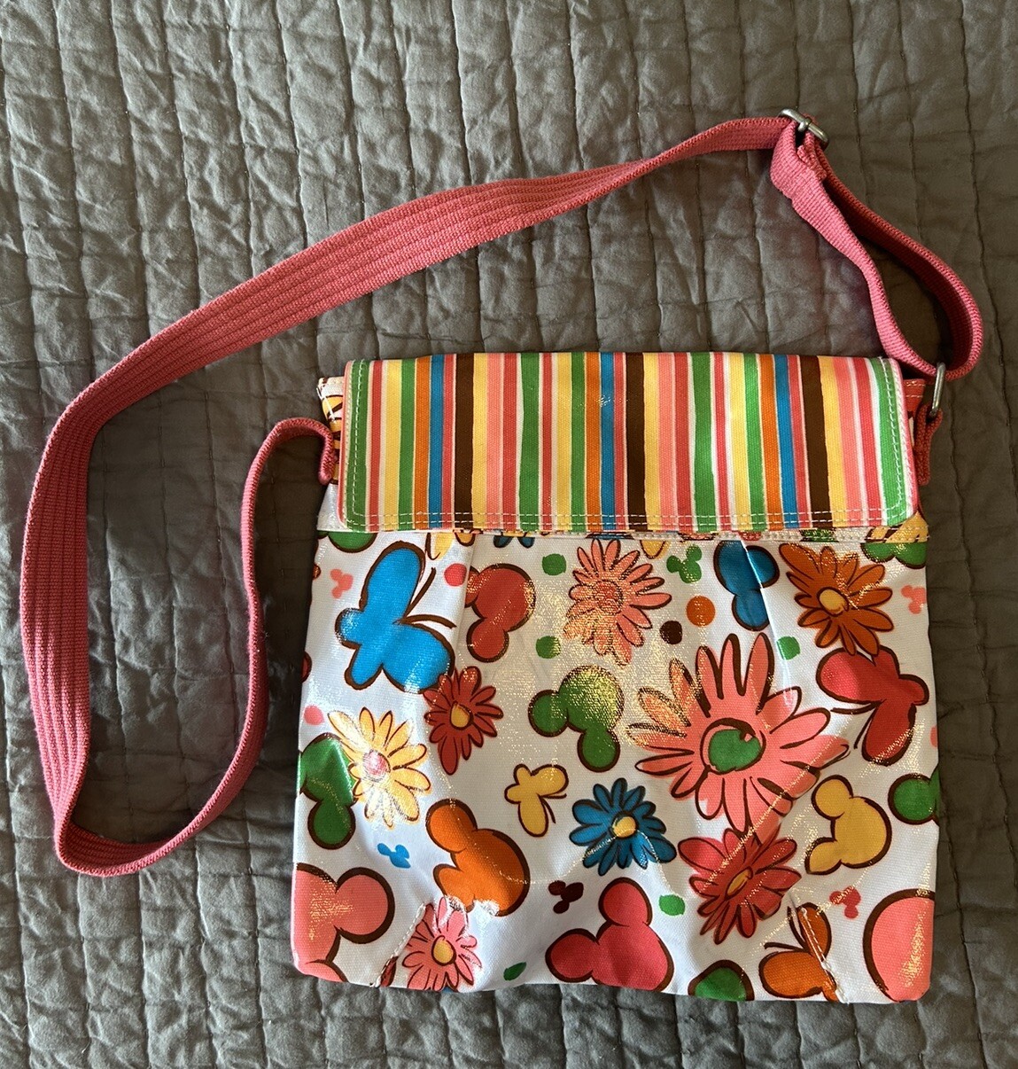 Disney parks Authentic Retro crossbody bag Purse Mickey Flowers Stripe