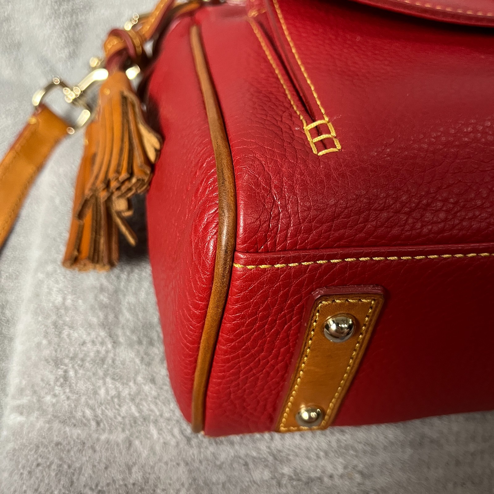 Dooney & Bourke red tassel Pebble Grain Leather Pocket Satchel Bag Purse