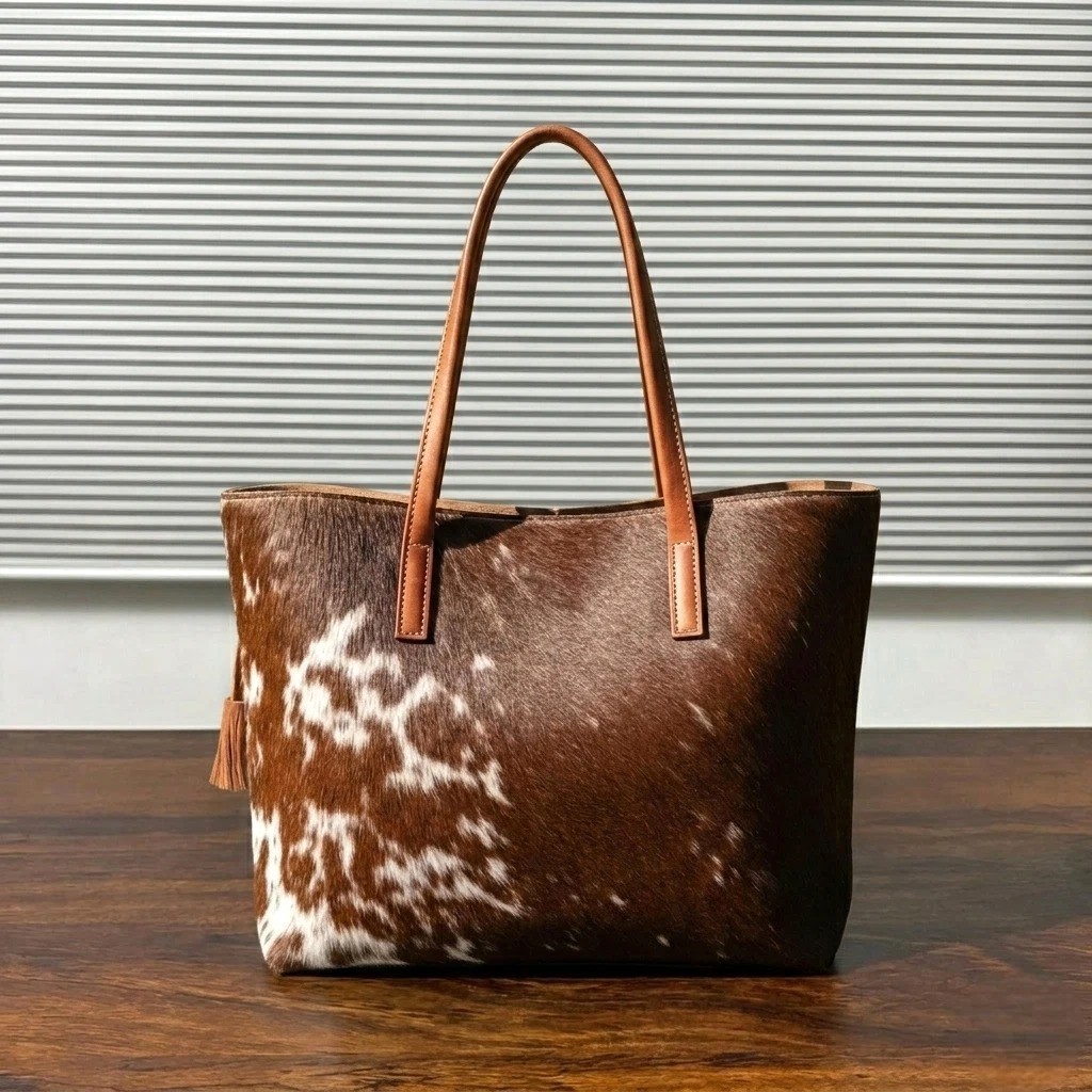 Women’s Western Cowhide Leather Tote Bag Real Hair On Hide Shoulder Purse