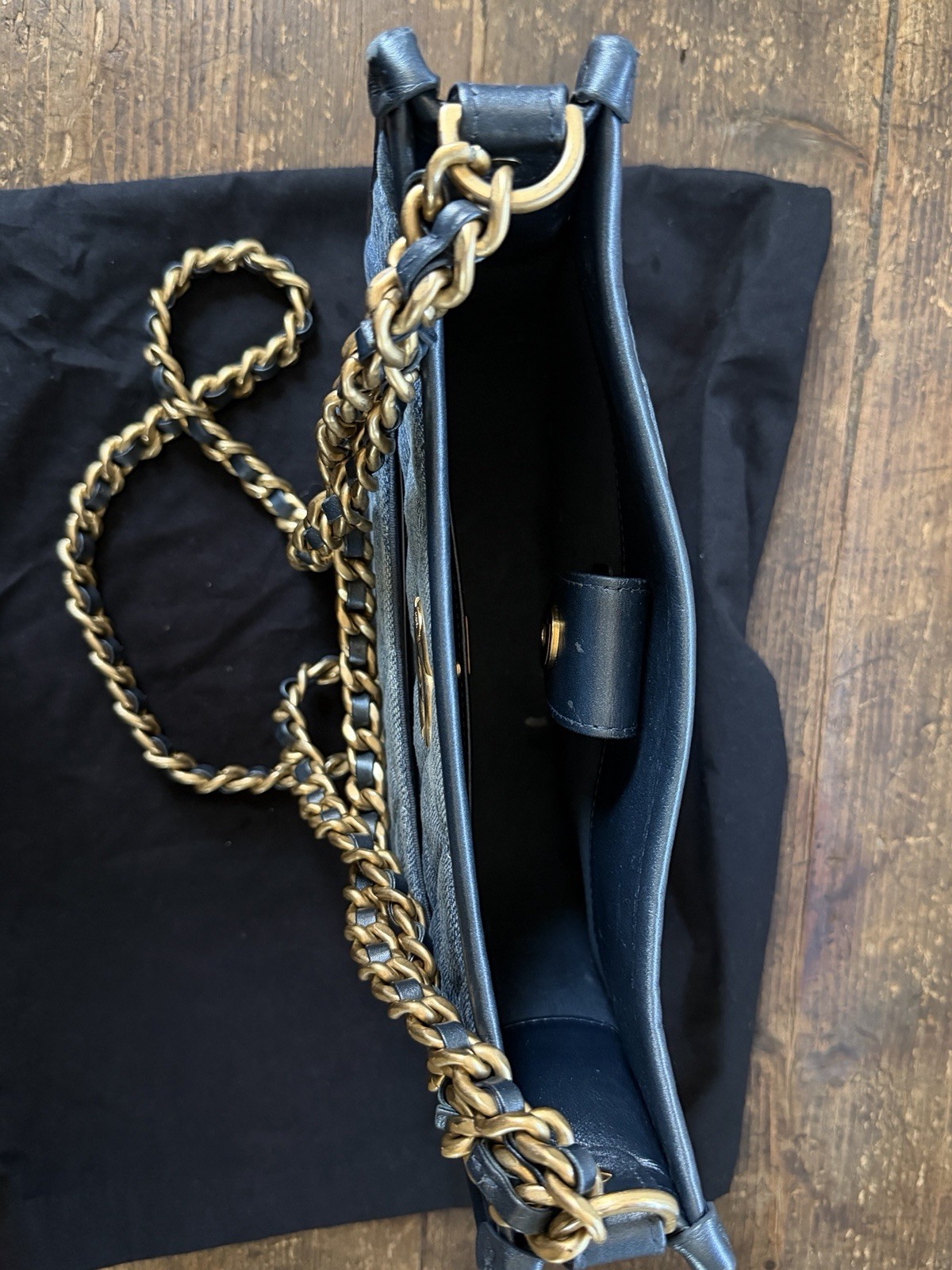 Chanel 24S Hobo Bag Chain Shoulder Bag Denim Blue Gold Hardware