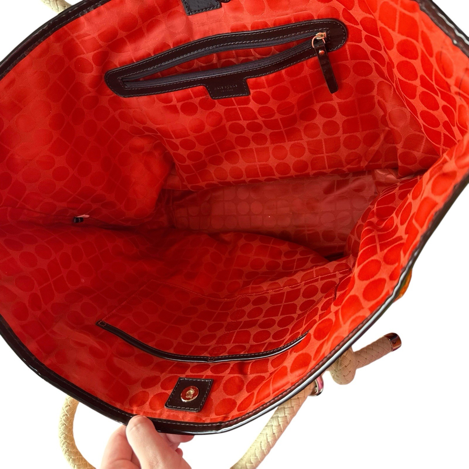 Kate Spade Wicker and Rope Tote Bag Orange Beige Zebra Print Beach Vacation
