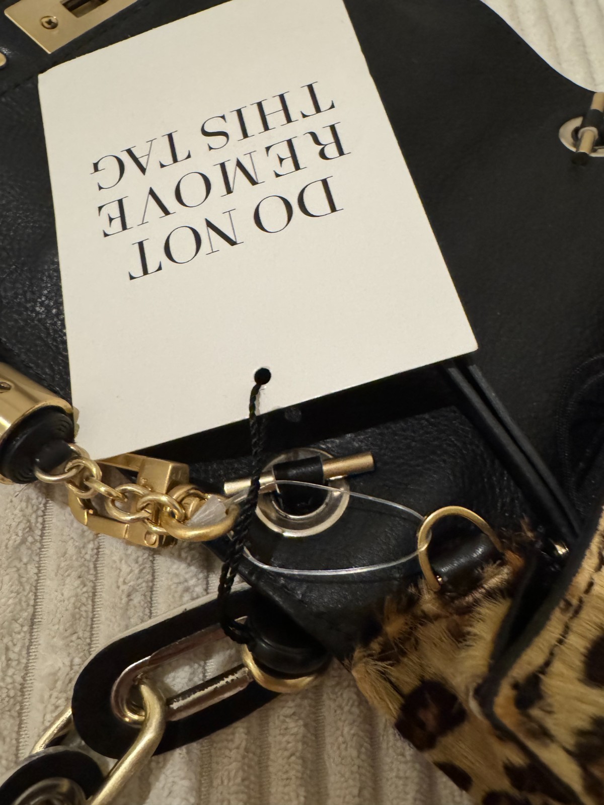 NWT DVF Harper Leopard Pony Hair & Leather Shoulder Bag Purse Gold Tassel