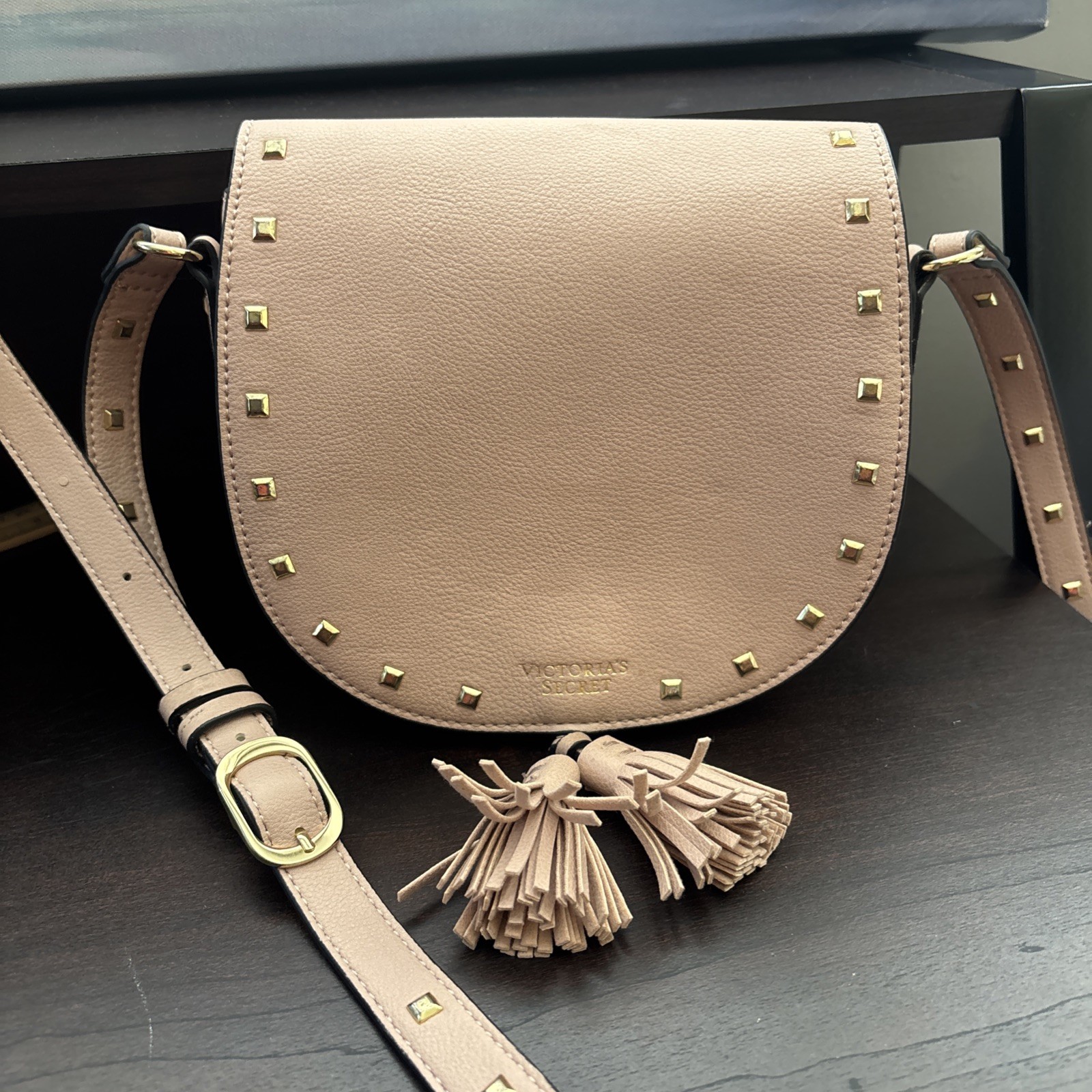 Victorias Secret Festival Crossbody Blush Pink Faux Leather Fold Studs Tassels