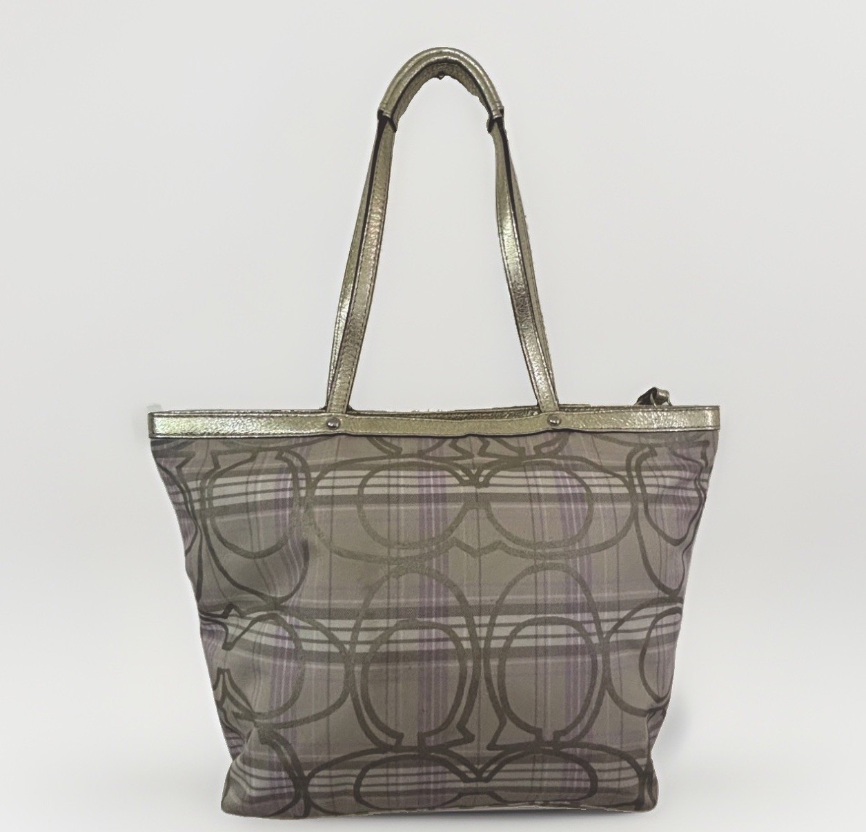 Coach F17474 Signature Tartan Plaid Tote Bag Multicolor Shoulder Purse