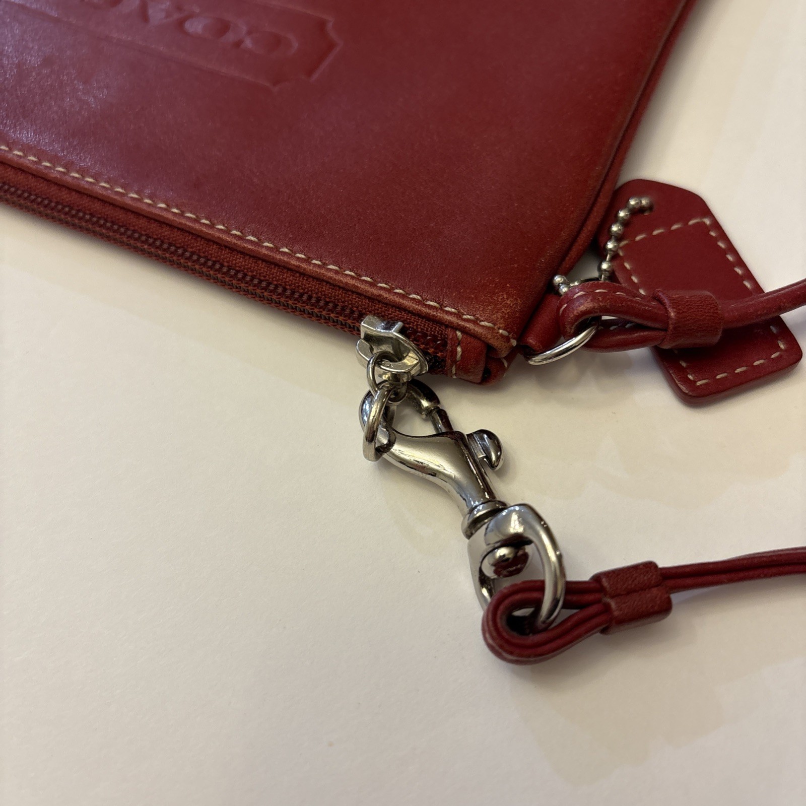 Coach Dark Red Leather Pouch Bag Insert/Wristlet Wallet Silver Hardware