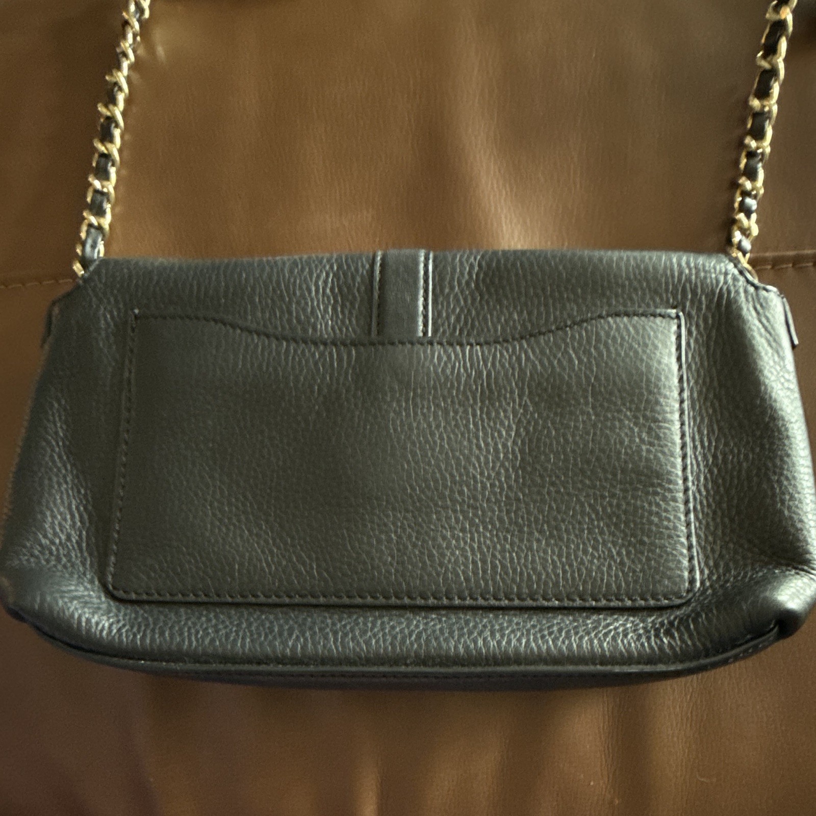 Tory Burch Ivy Black Pebbled Leather Chain Flap Crossbody Shoulder Bag