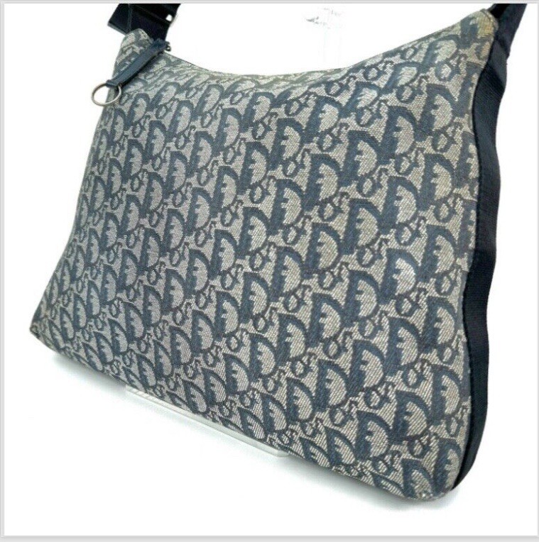 DIOR Trotter Bag Crossbody Shoulder Bag Canvas Nylon Navy Silver