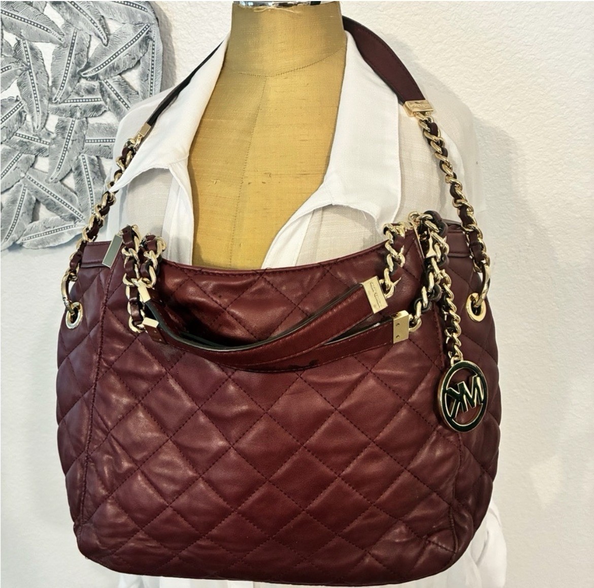 🌞MICHAEL KORS SUSANNAH Claret QUILT LEATHER MED SHOULDER BAG🌺NWOT-Free Ship