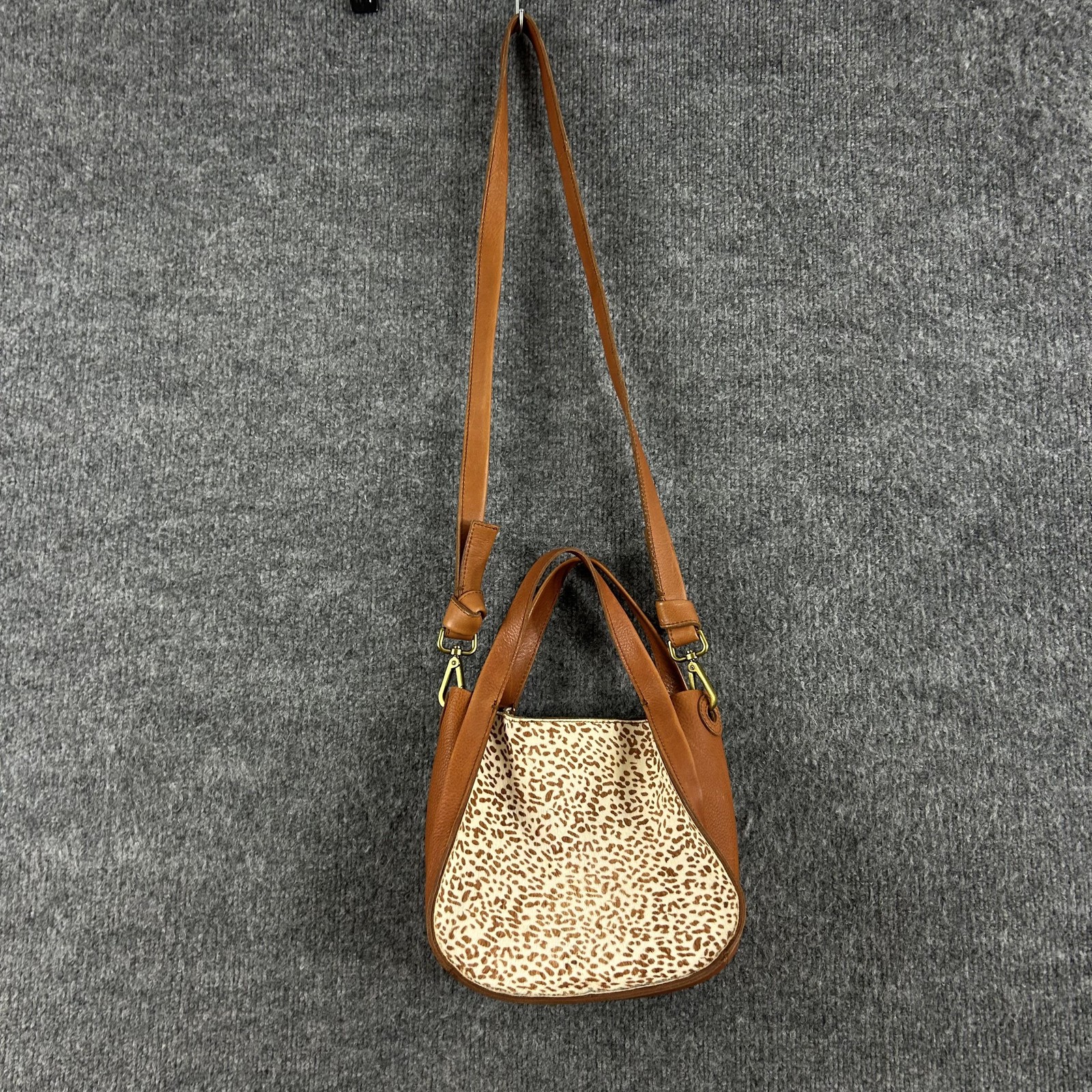 Madewell Sydney Crossbody Bag Small Brown Leather Calf Hair Cheetah Western Boho