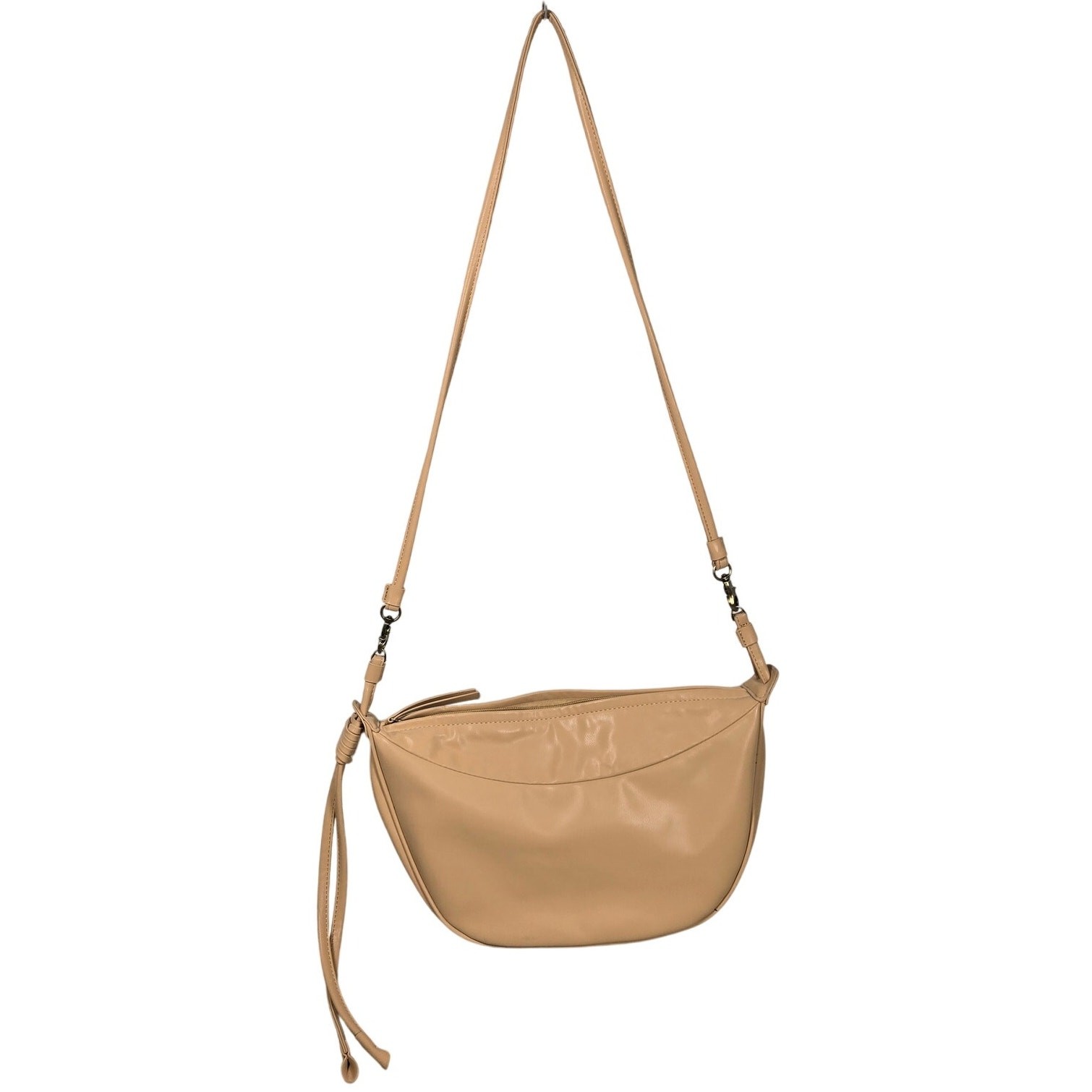 Anthropologie Crescent Shoulder Bag Tan Faux Leather Crossbody Adjustable Strap