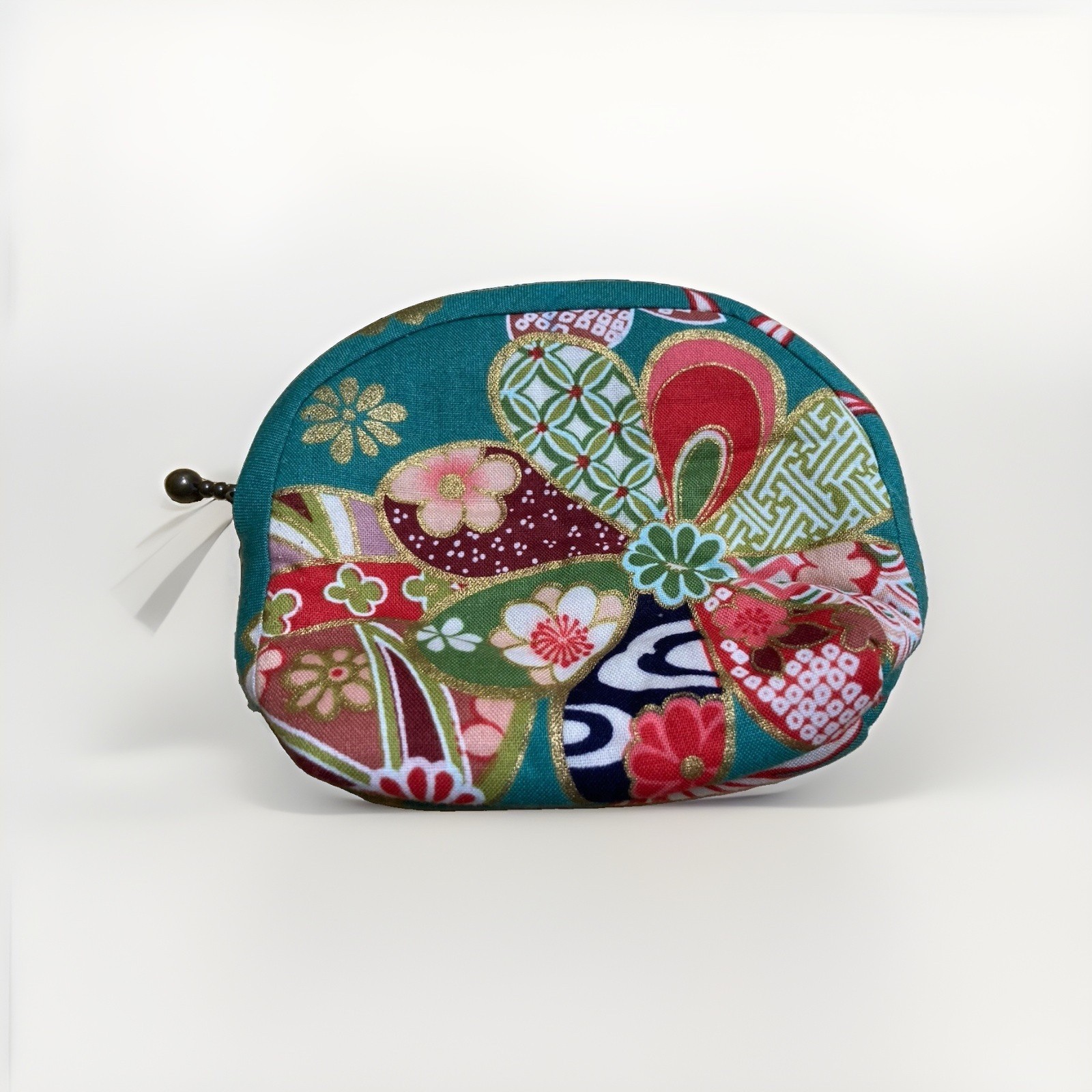 Handmade Japanese Gamaguchi Pouch Coin Purse Set Temari Flower Kimono Fabric