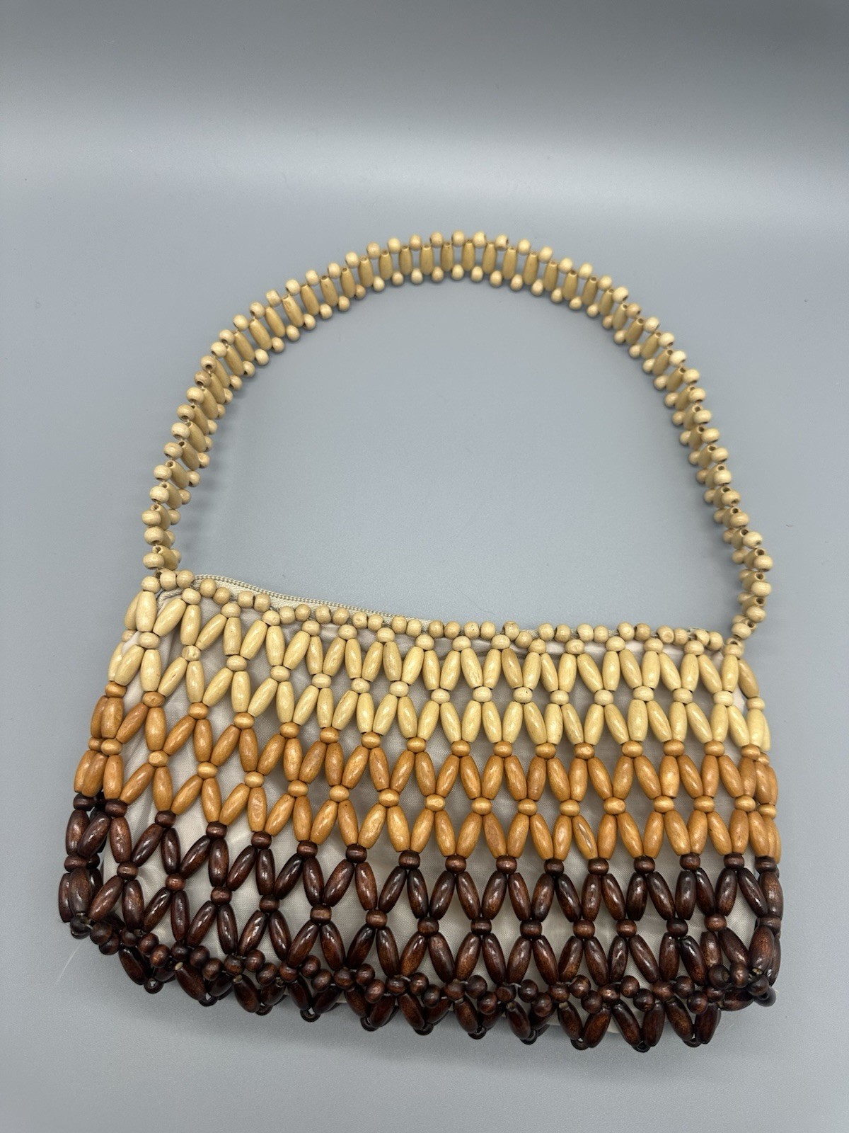 Wood Beaded Shoulder Bag- Multi Color Brown- Unbranded