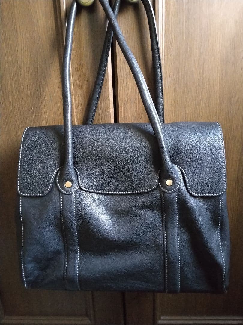 Tsuchiya Kaban Azir Editor Tote Bag Black Leather Flap Storage Bag Auth