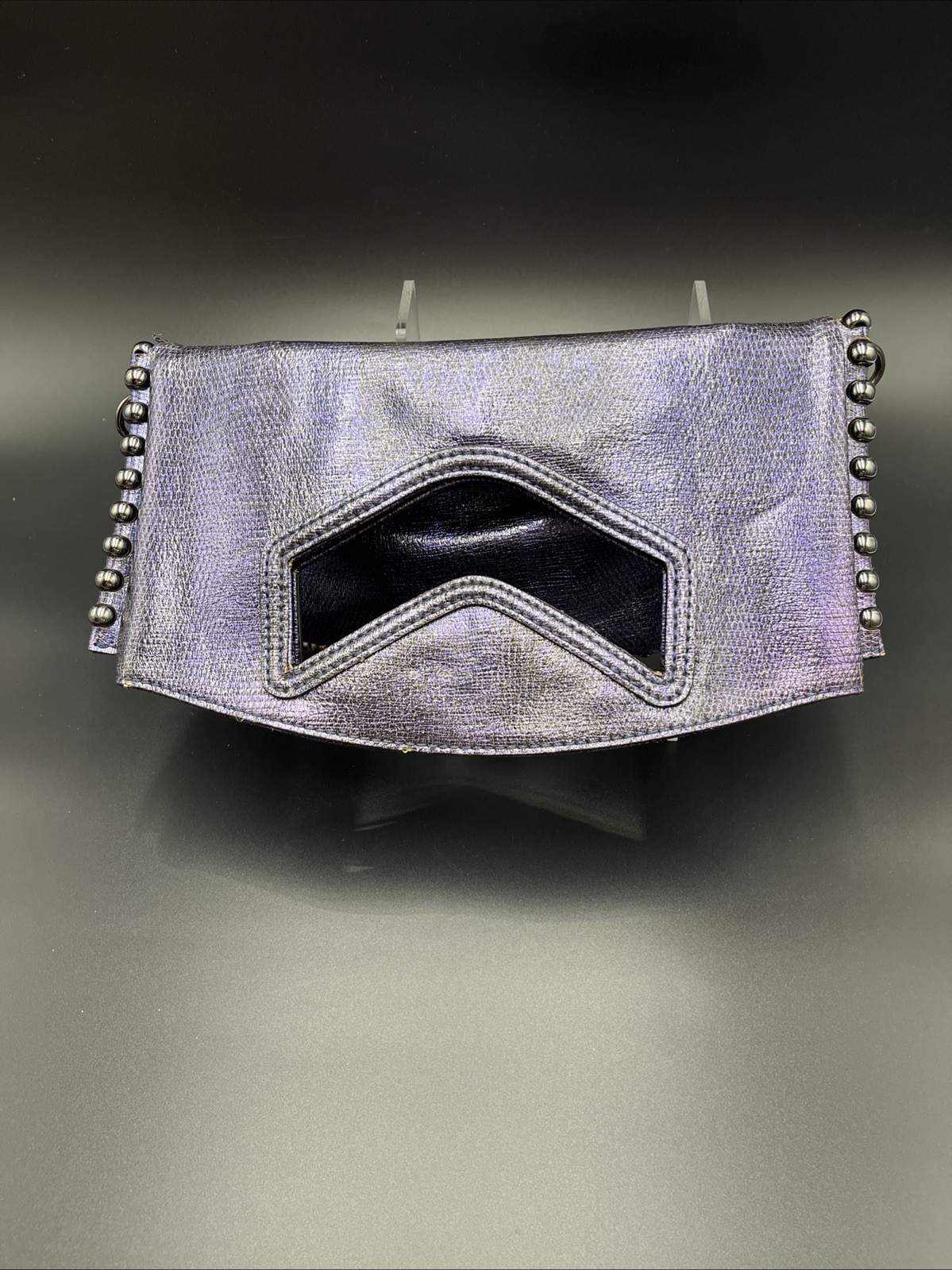 Metallic Purple Convertible Envelope Beaded Clutch Purse, Crossbody Shoulder Bag