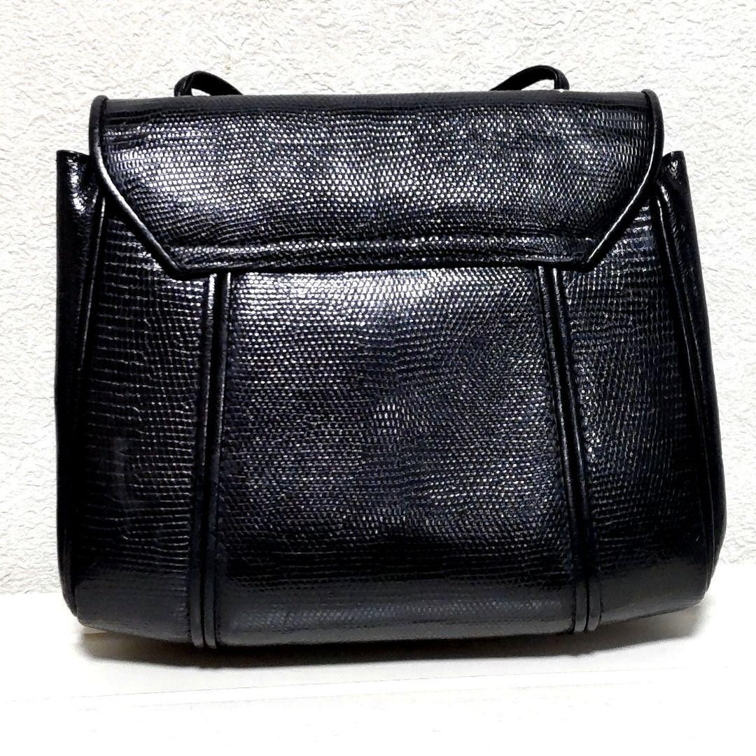 Yves Saint Laurent Vintage Lizard Leather Crossbody Shoulder Black 20cm/7.9in JP