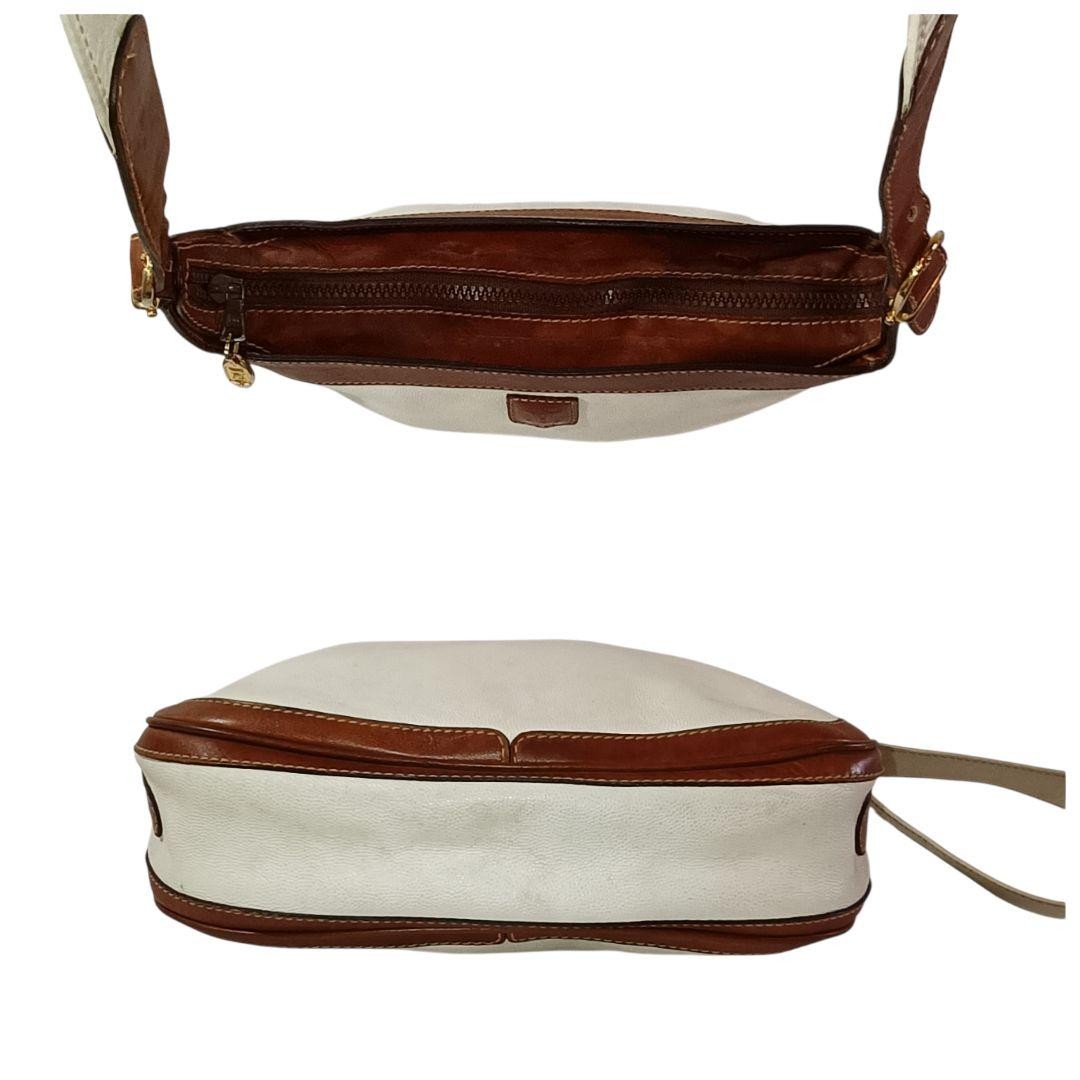 CELINE Shoulder Bag Brown, White Leather 28x21cm Used Bag Shoulder